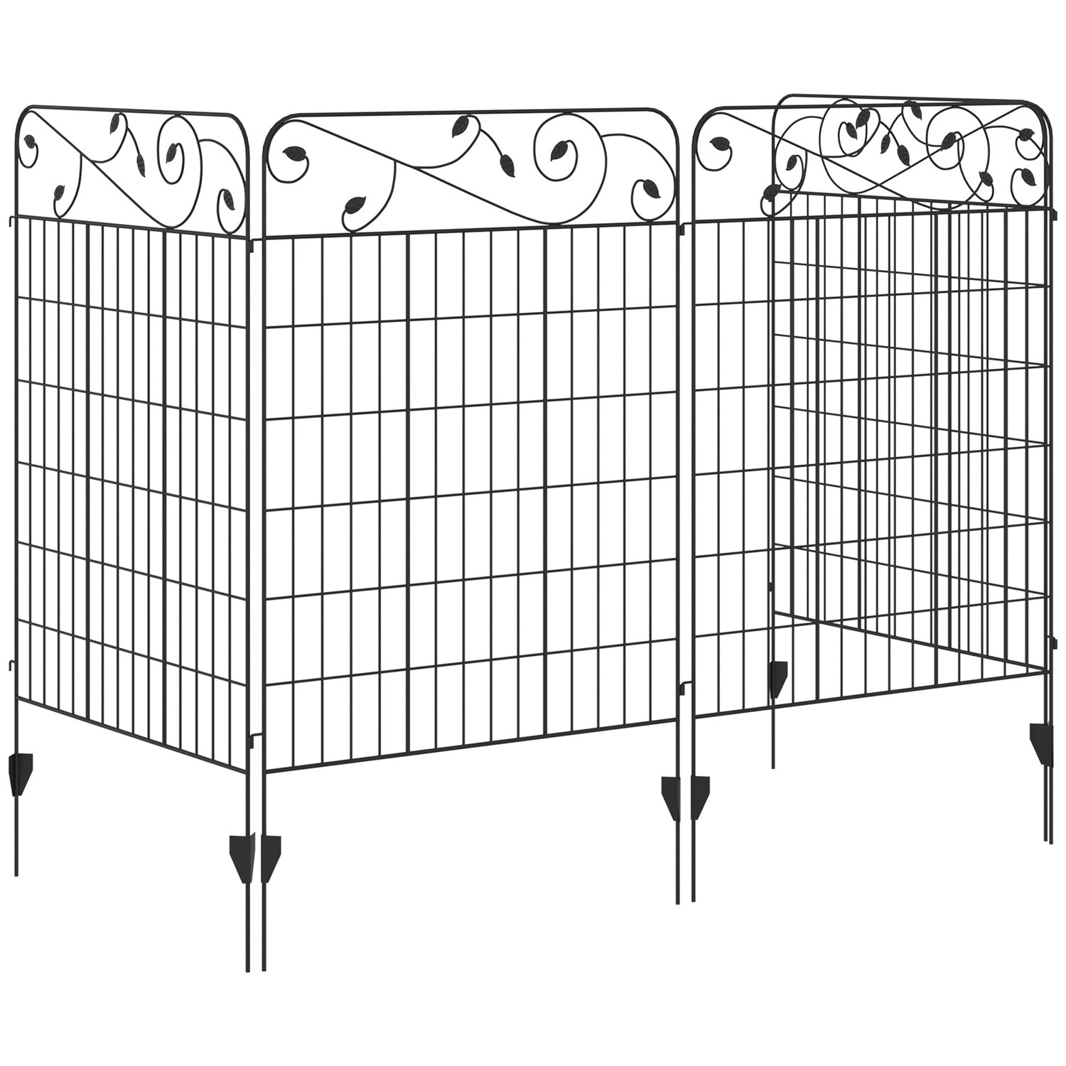 Dekorativt trädgårdsstaket i svart metall, 3,52 x 1,1 m, 4-pack