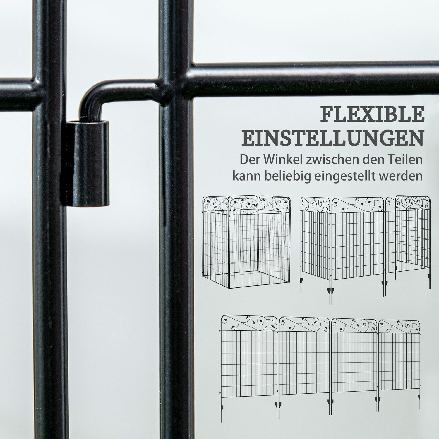 Dekorativt trädgårdsstaket i svart metall, 3,52 x 1,1 m, 4-pack