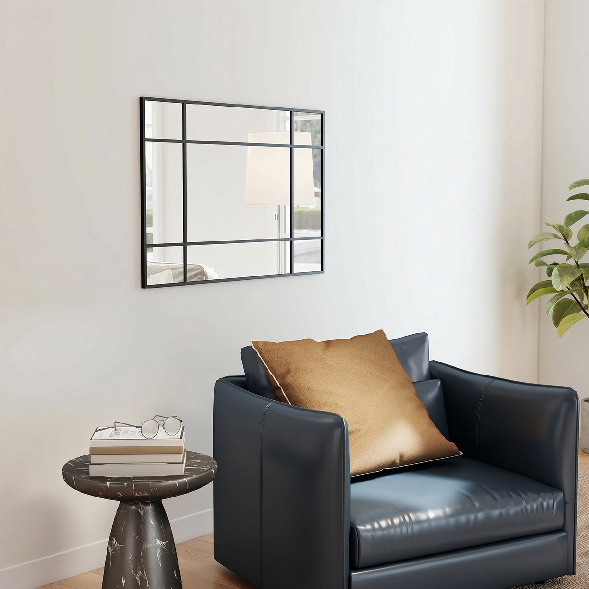 Dekorativt veggspeil, svart metallramme, 90 x 60 cm