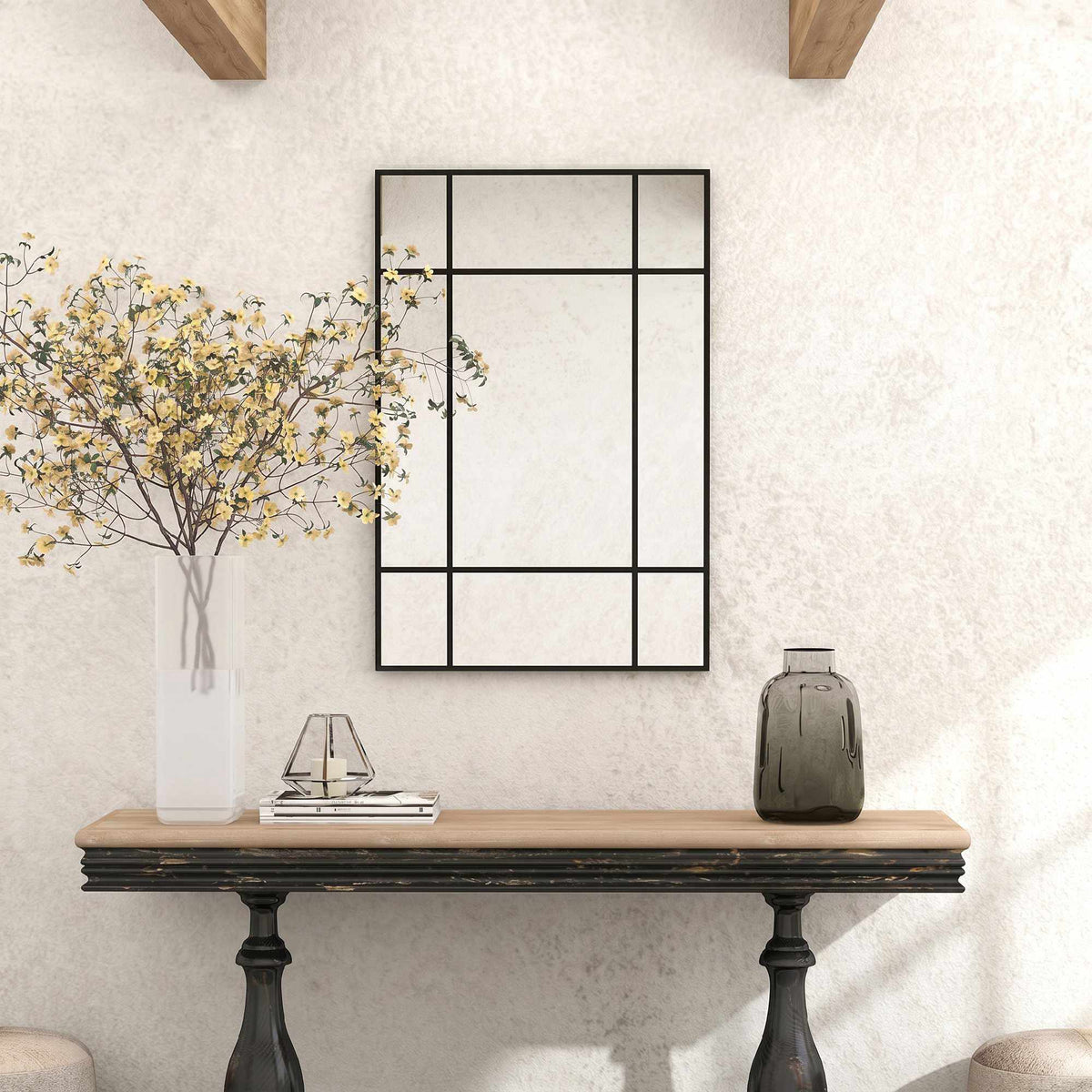 Dekorativt veggspeil, svart metallramme, 90 x 60 cm