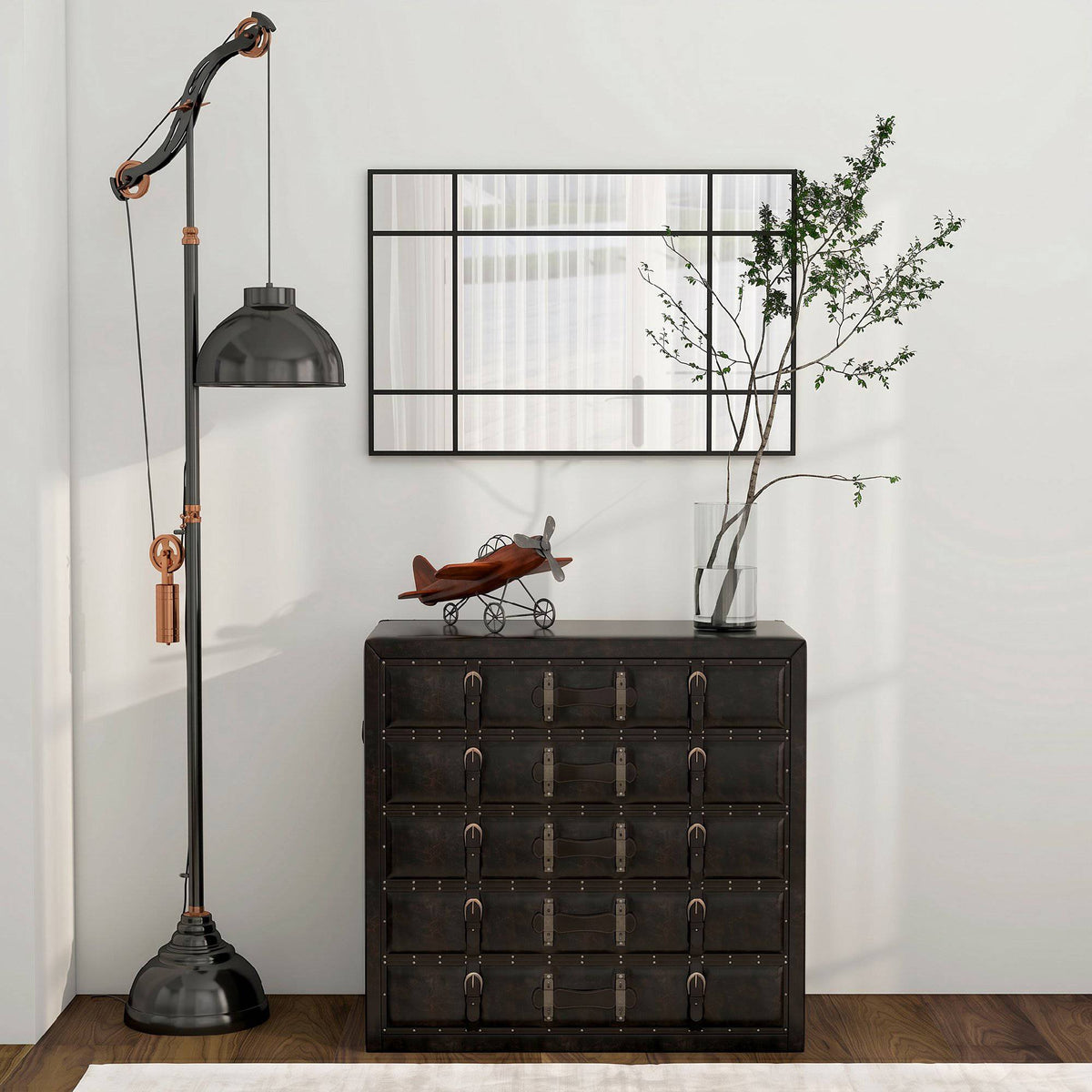 Dekorativt veggspeil, svart metallramme, 90 x 60 cm