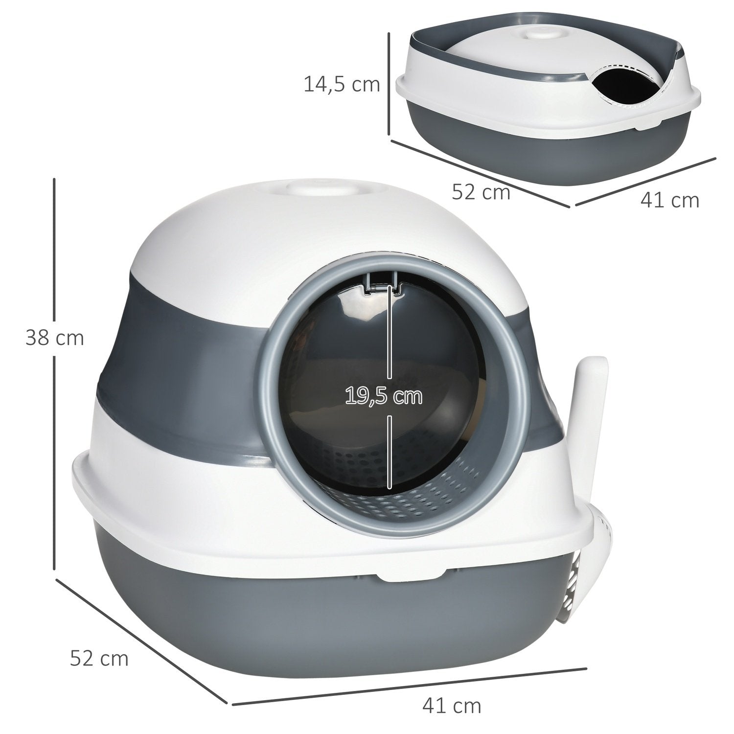 Deodorant og søppeløse, for katter opptil 5 kg, hvit+grå, 52x41x38 cm