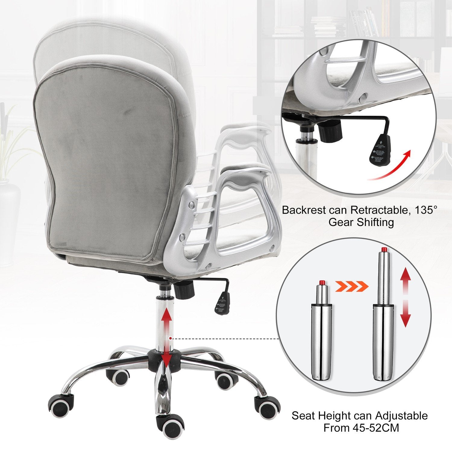 Skrivebordsstol Ergonomisk kontorstol med polstret ryggstøtte, grå, 59,5X60,5X95-105 cm