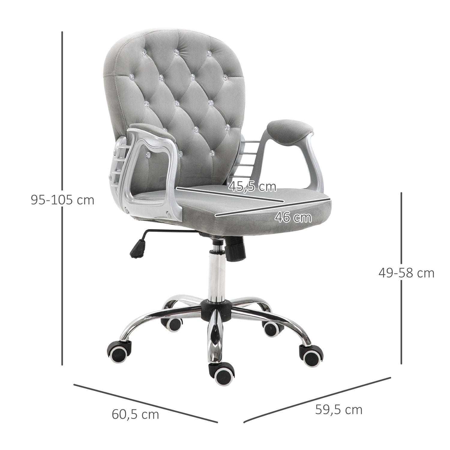 Skrivebordsstol Ergonomisk kontorstol med polstret ryggstøtte, grå, 59,5X60,5X95-105 cm