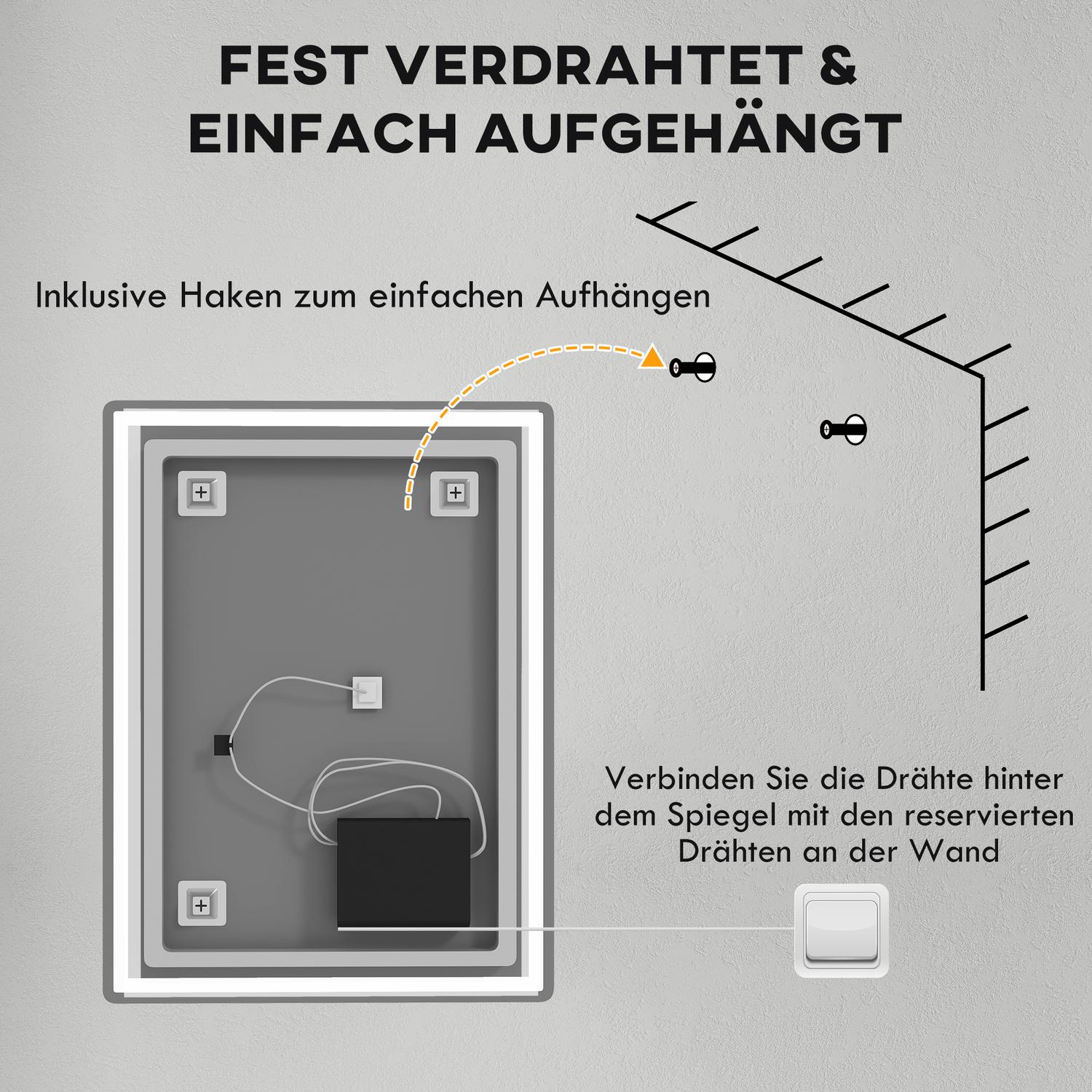 Dimbar 80x60cm badrumsspegel, imfri med minne