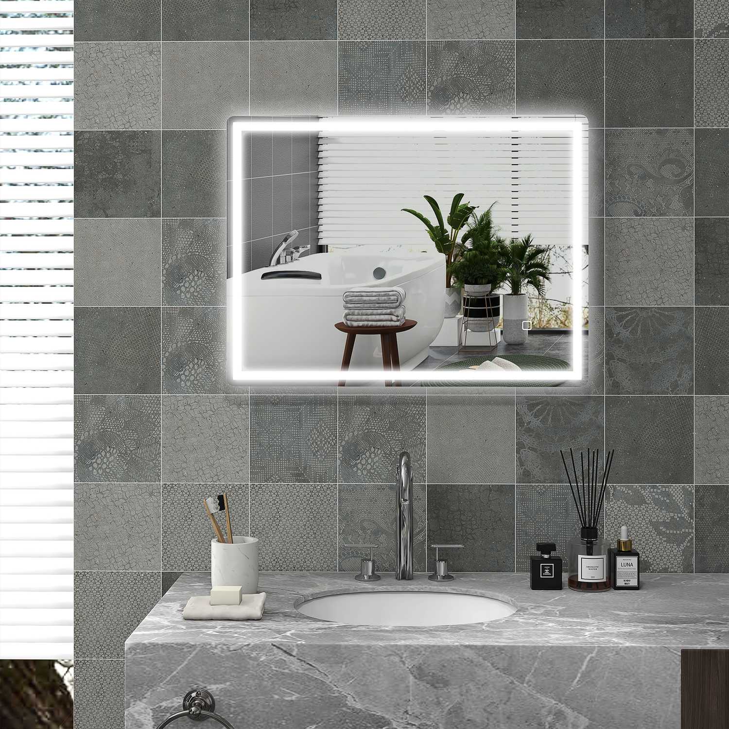 Dimbar 80x60cm badrumsspegel, imfri med minne
