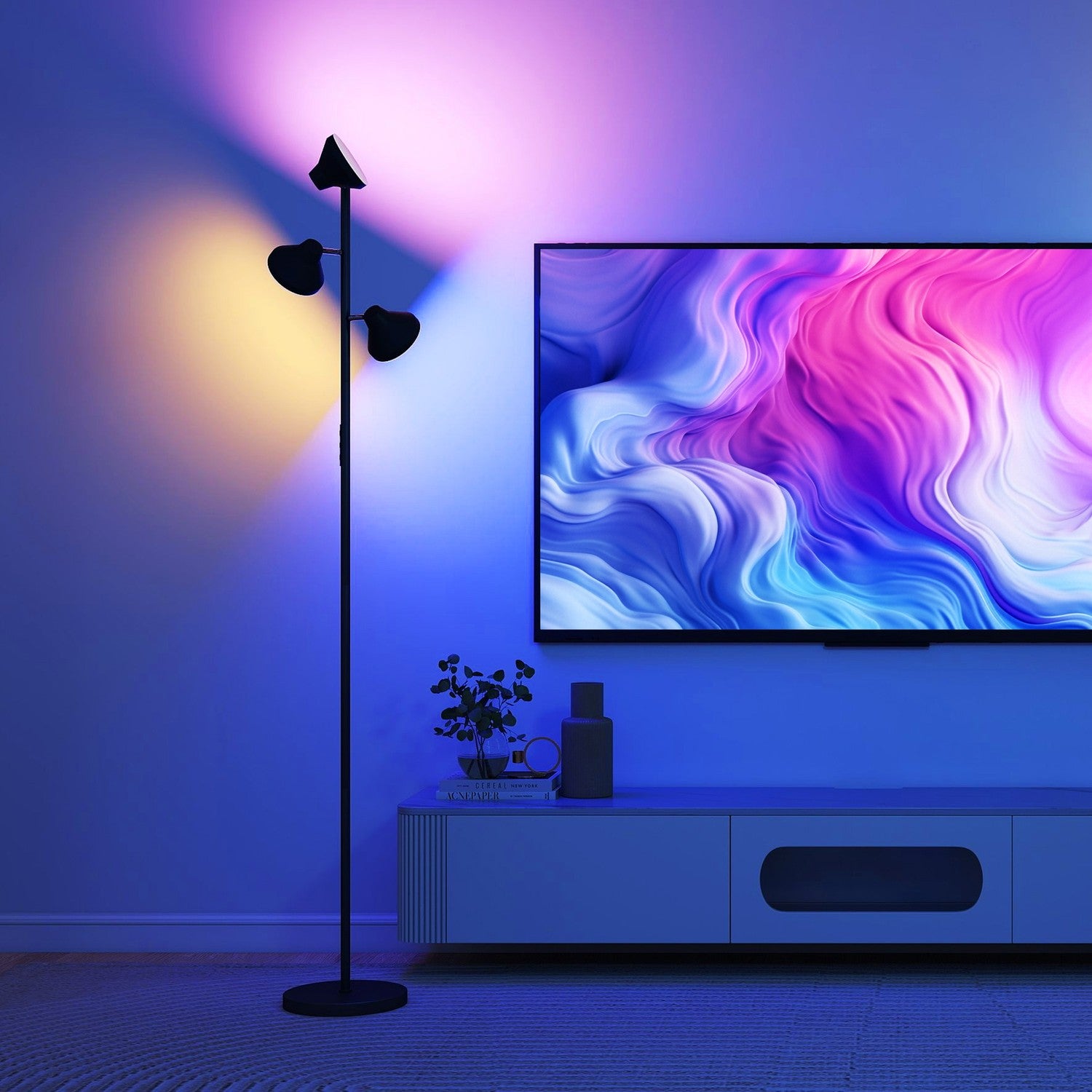 Dimbar golvlampa med läslampa, RGB, fjärrkontroll