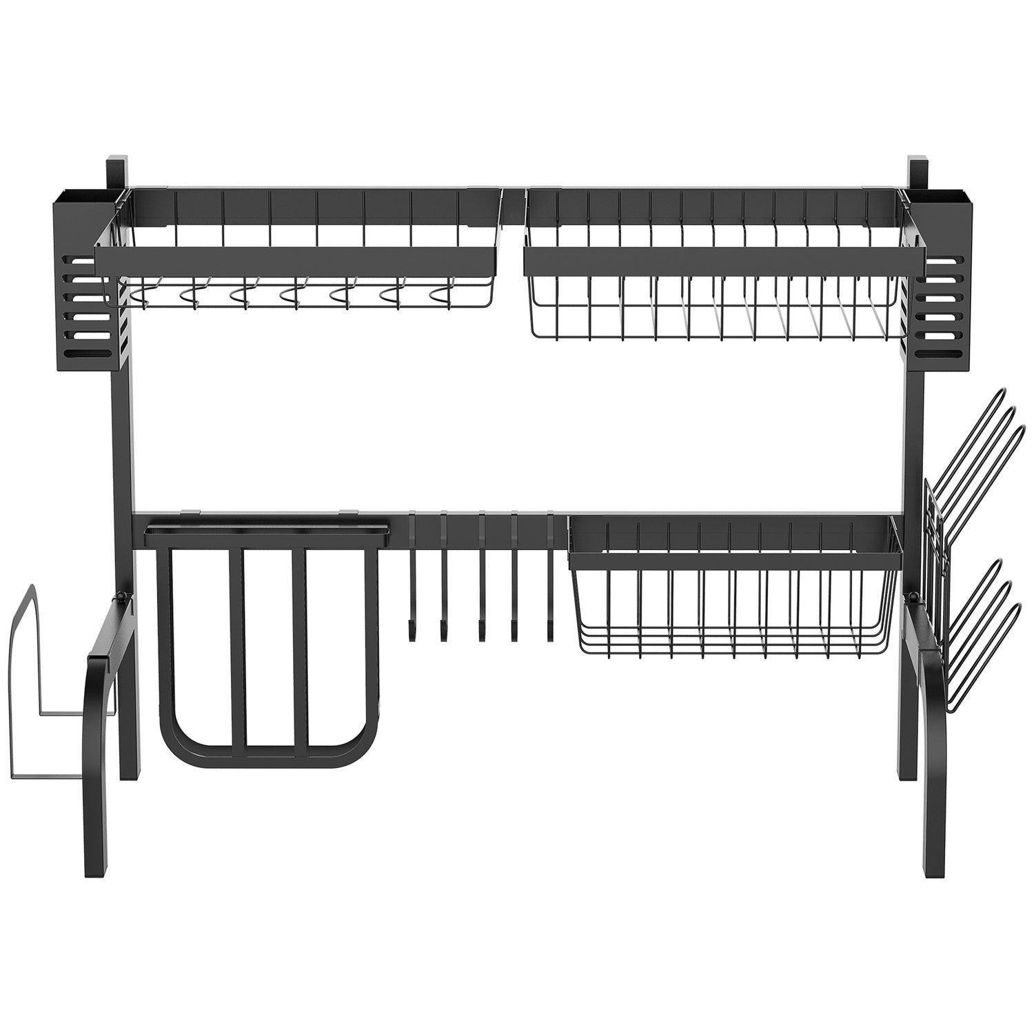 2-vånings diskställ i stål med krokar, 65 cm, svart