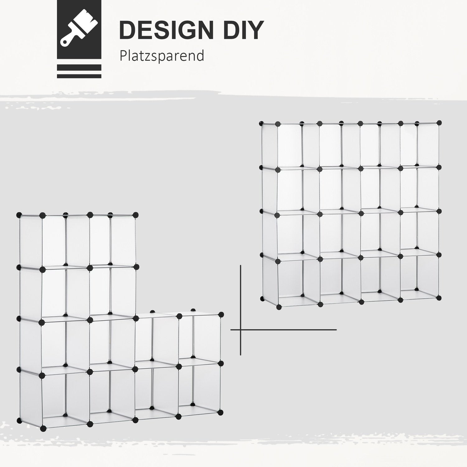 Gjør-det-selv kubehyllesystem med 16 kuber, oppbevaringsboks, plastskap, hvit, 125X32X125cm