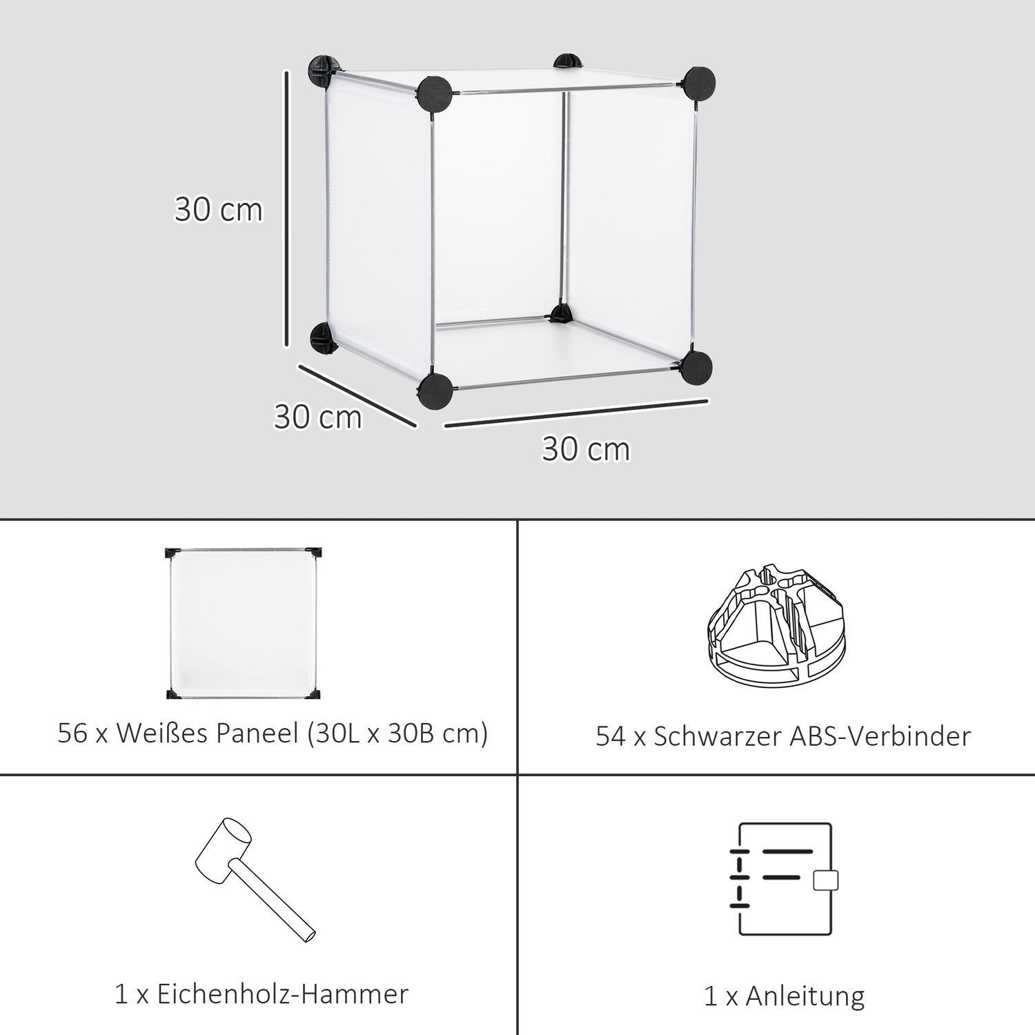 Gjør-det-selv kubehyllesystem med 16 kuber, oppbevaringsboks, plastskap, hvit, 125X32X125cm