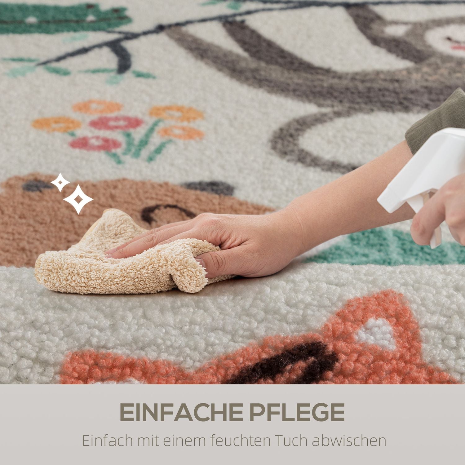 Djungelmönster fleecematta, lättskött, krämfärgad/flerfärgad