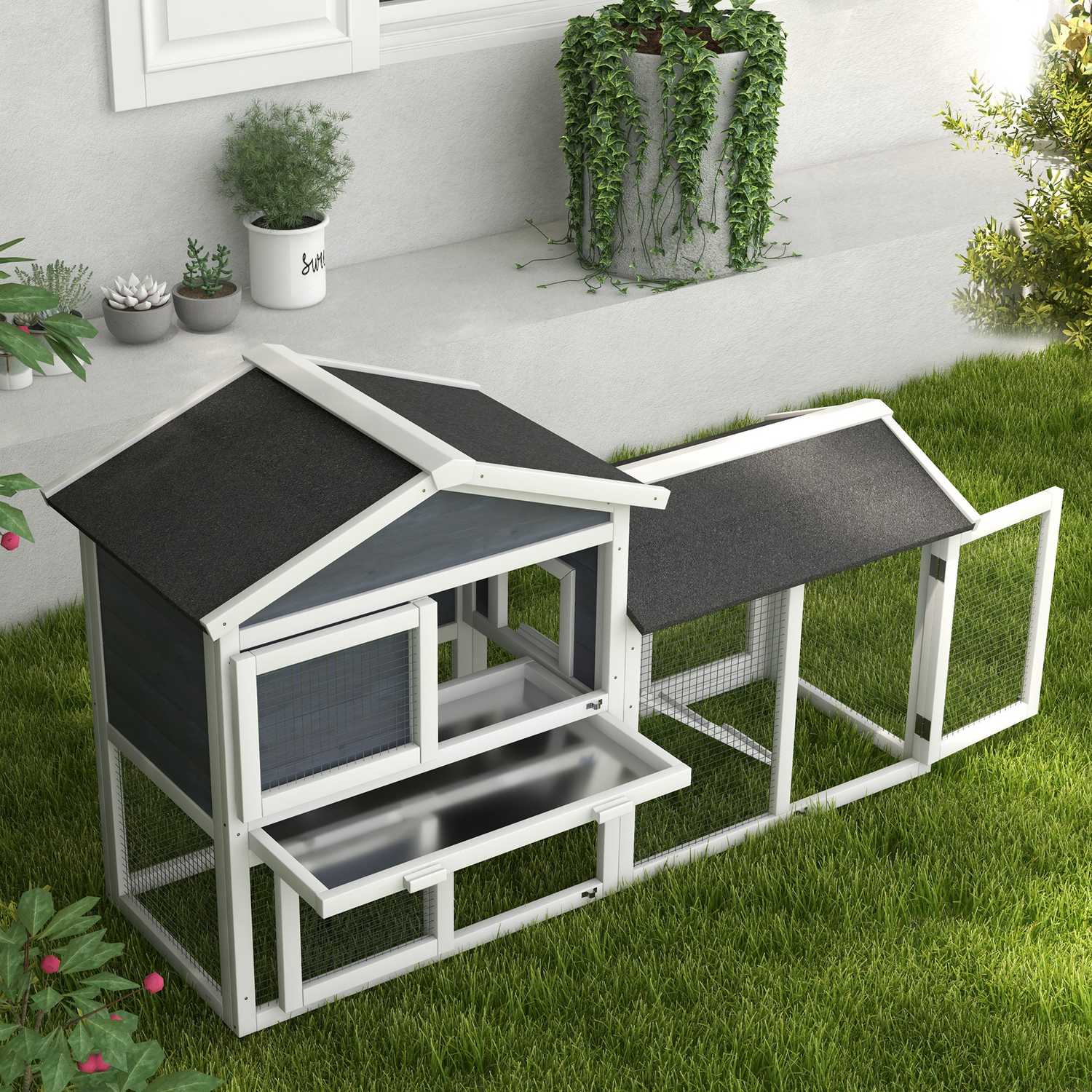 Djurbur med gård, gran, 147 x 54 x 84 cm, grå