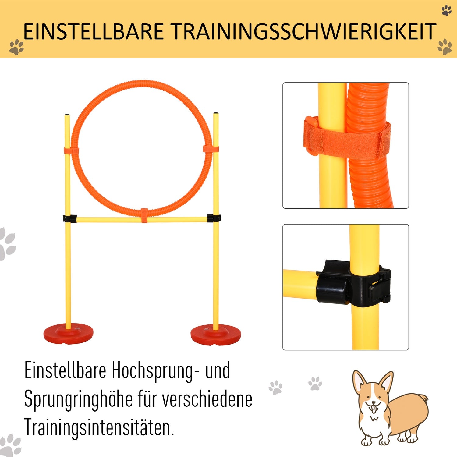 Dog Agility häckset, 3-i-1 träning, bärbar, gul