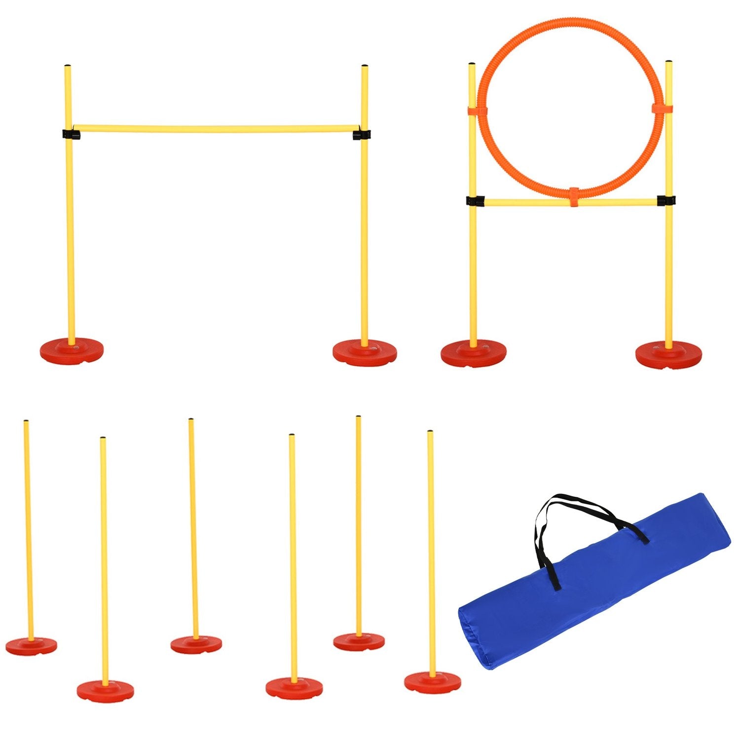 Dog Agility Set 3-i-1 hekktrening for kjæledyr, inkluderer veske, lett å bære, gul