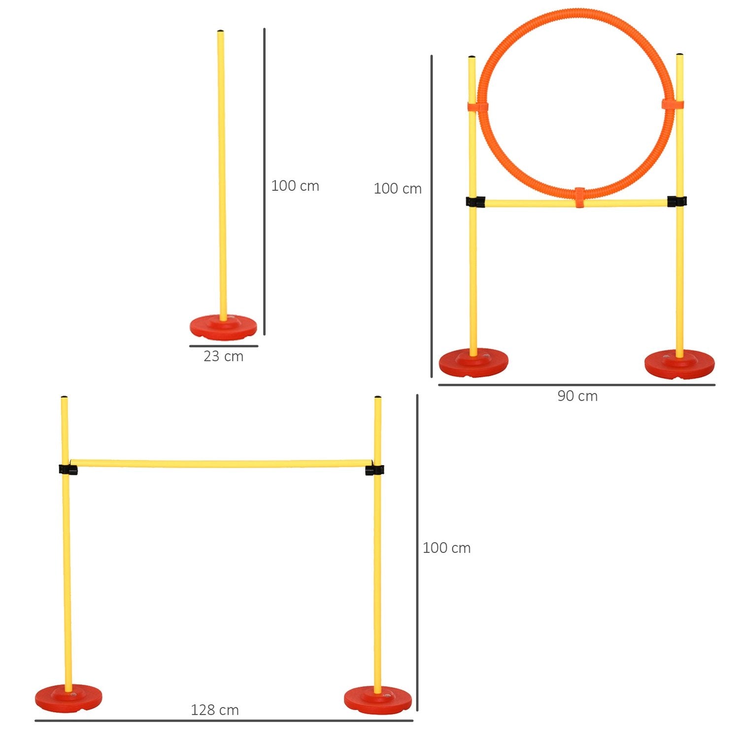 Dog Agility Set 3-i-1 hekktrening for kjæledyr, inkluderer veske, lett å bære, gul