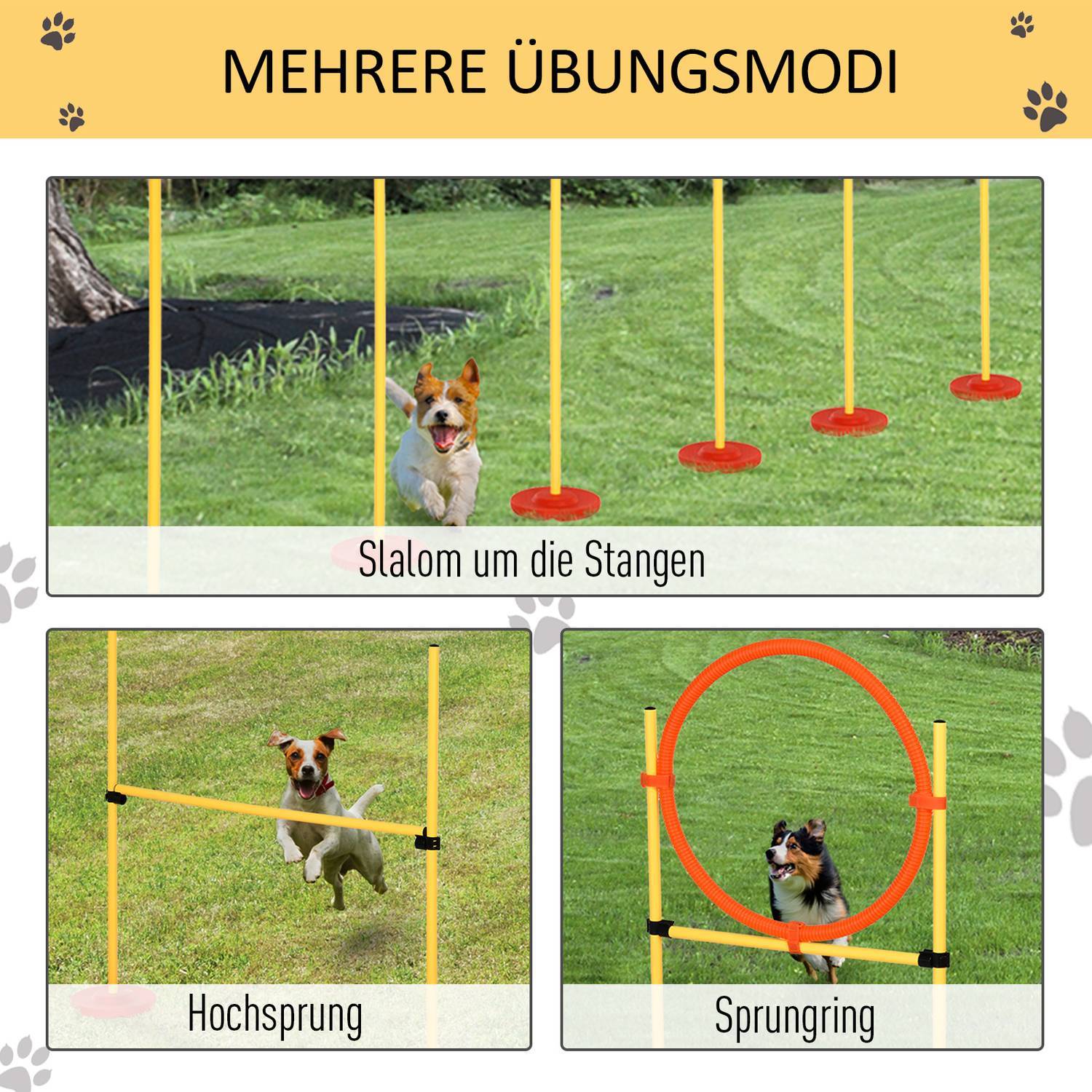 Dog Agility Set 3-i-1 hekktrening for kjæledyr, inkluderer veske, lett å bære, gul