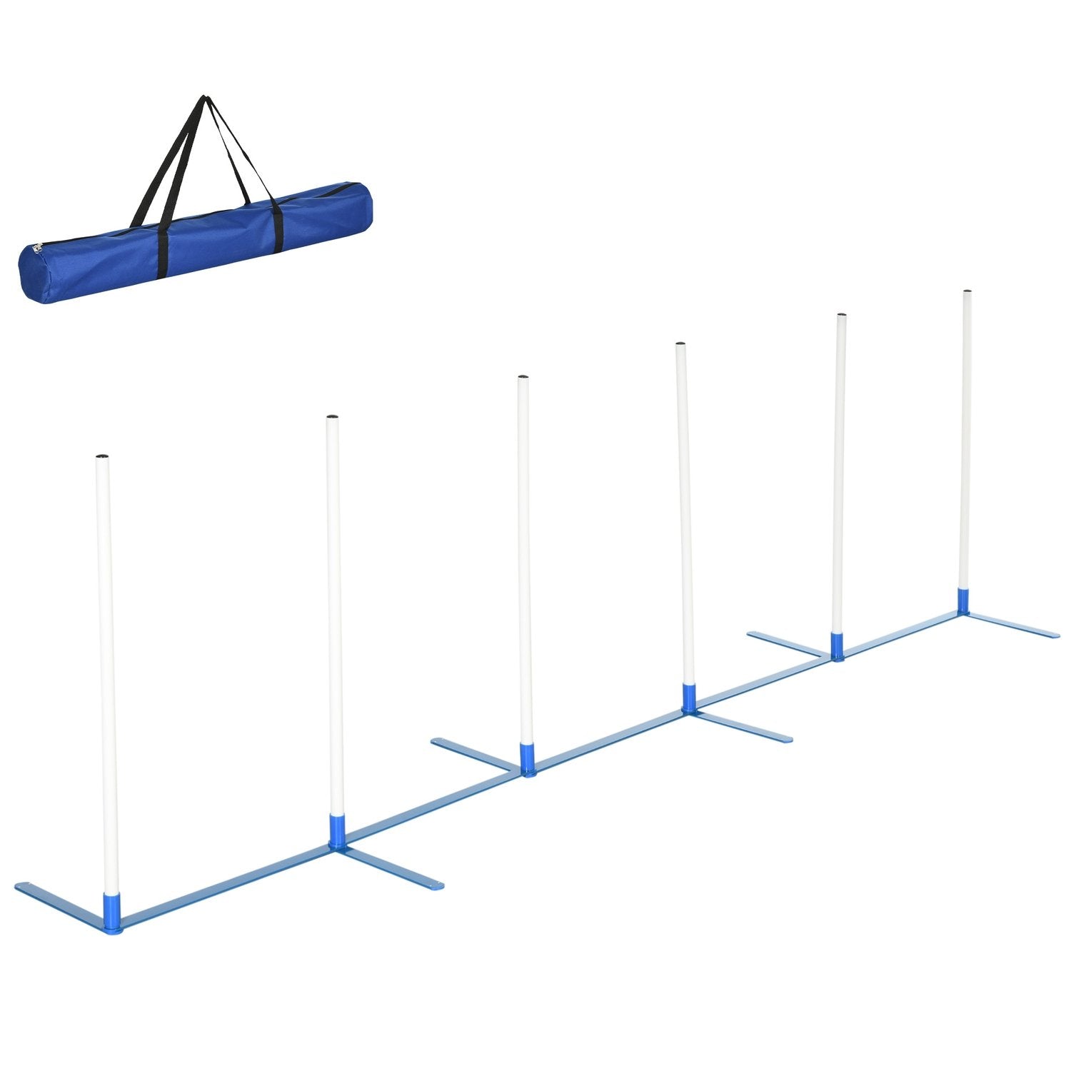 Hundeslalåmbarer Agilitytrening for kjæledyr Hundetreningssett Inkludert 600D veske Polyesterplast Hvit + Blå 305 X 60 X 94 Cm