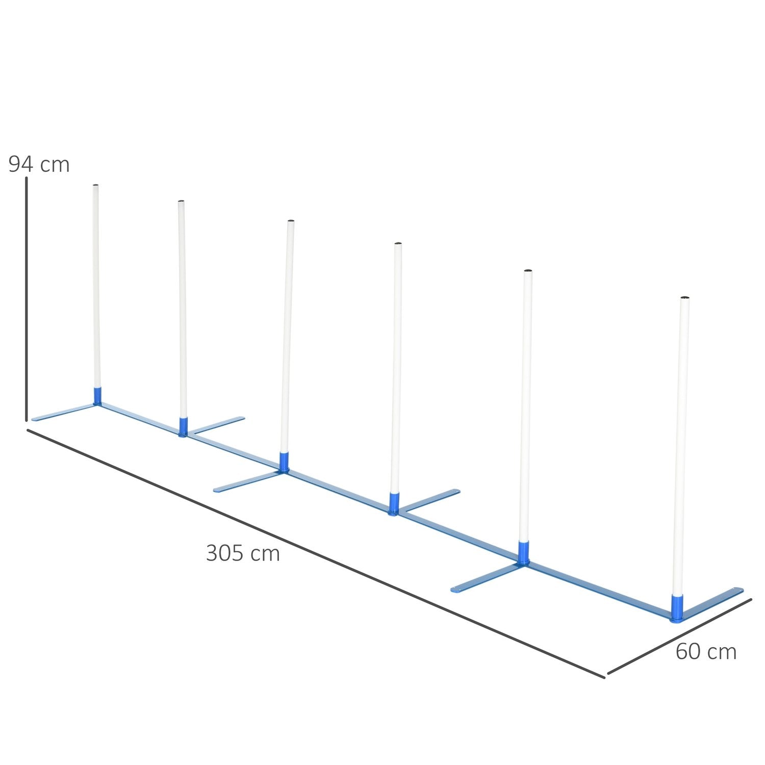 Hundeslalåmbarer Agilitytrening for kjæledyr Hundetreningssett Inkludert 600D veske Polyesterplast Hvit + Blå 305 X 60 X 94 Cm