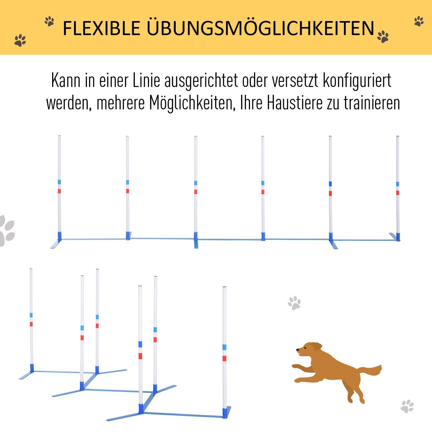 Hundeslalåmbarer Agilitytrening for kjæledyr Hundetreningssett Inkludert 600D veske Polyesterplast Hvit + Blå 305 X 60 X 94 Cm