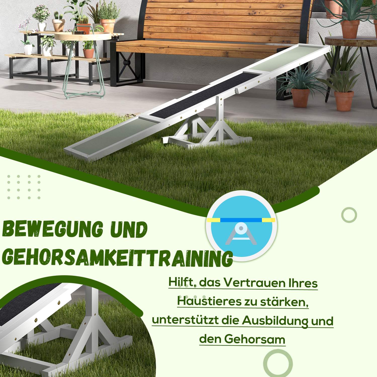 Dog Agility gungbräda, halkskyddad träramp för <30 kg