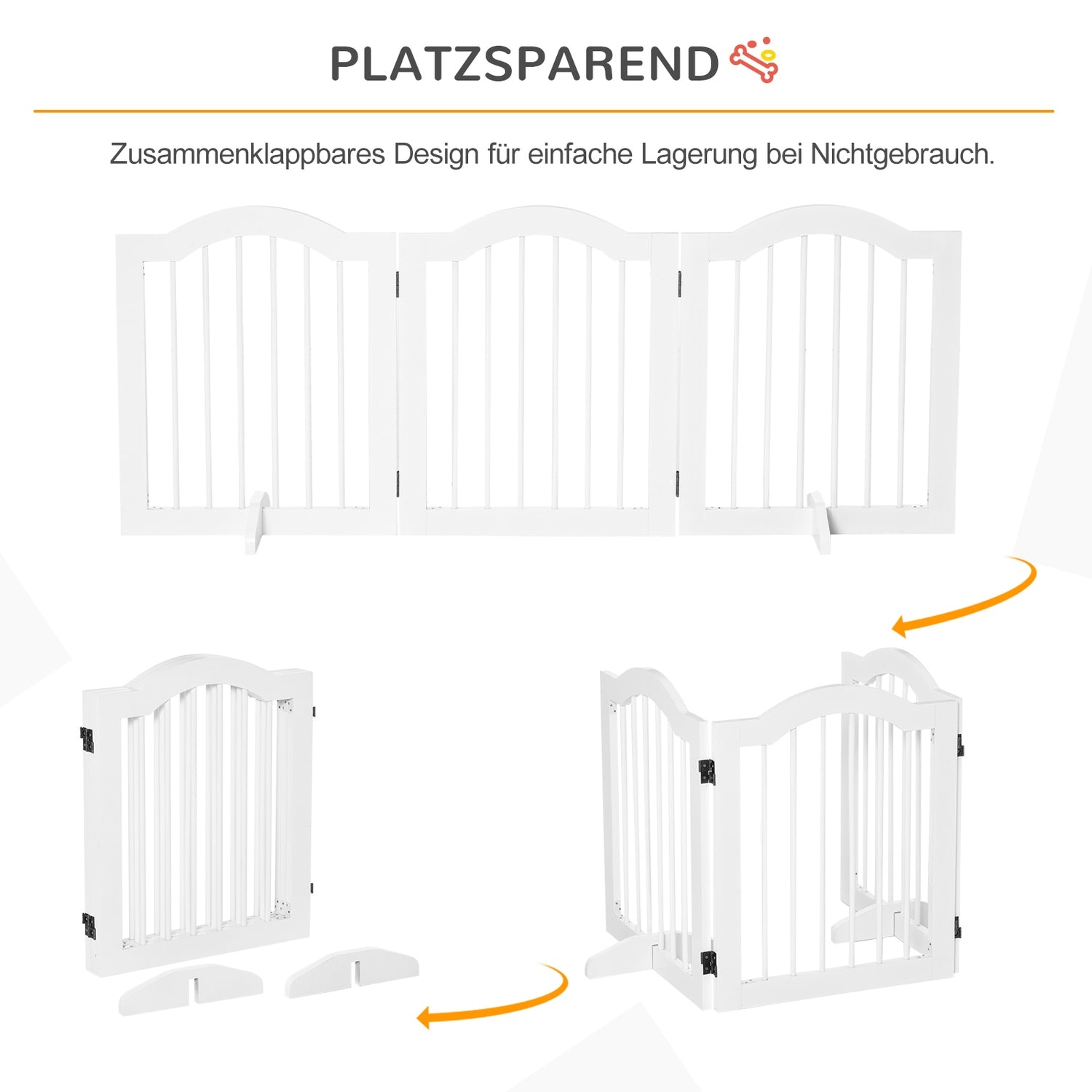 Dog Gate Barrier, Stabil 3-Panel MDF, Vikbar, Vit
