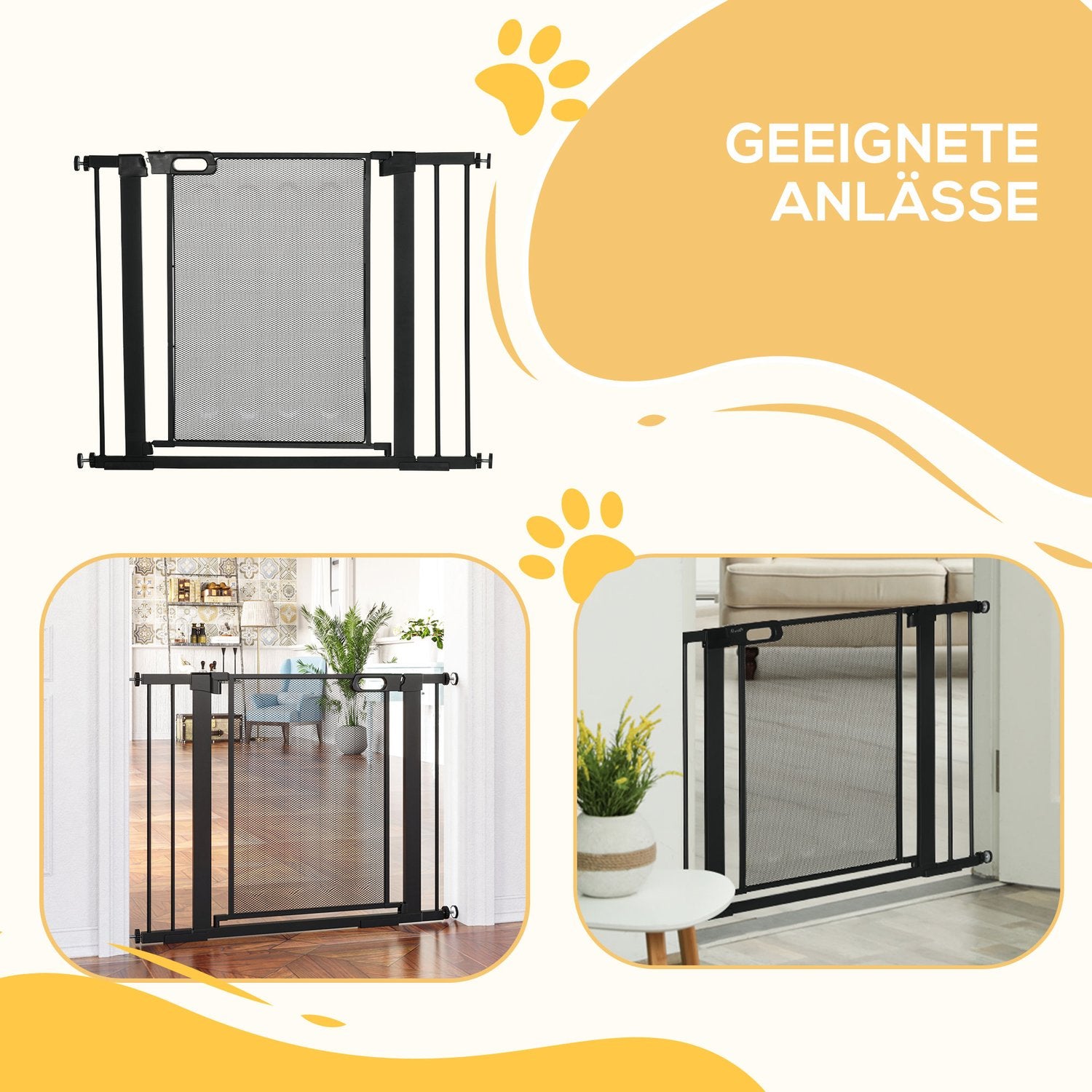 Dog Gate, No Drill, Auto-Close, Stål, 75-103 Cm, Svart