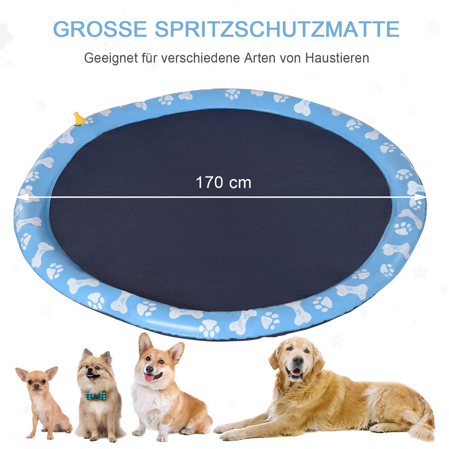 Dog Splash Sprinkler Pad, 170cm Anti-Slip PVC Mat