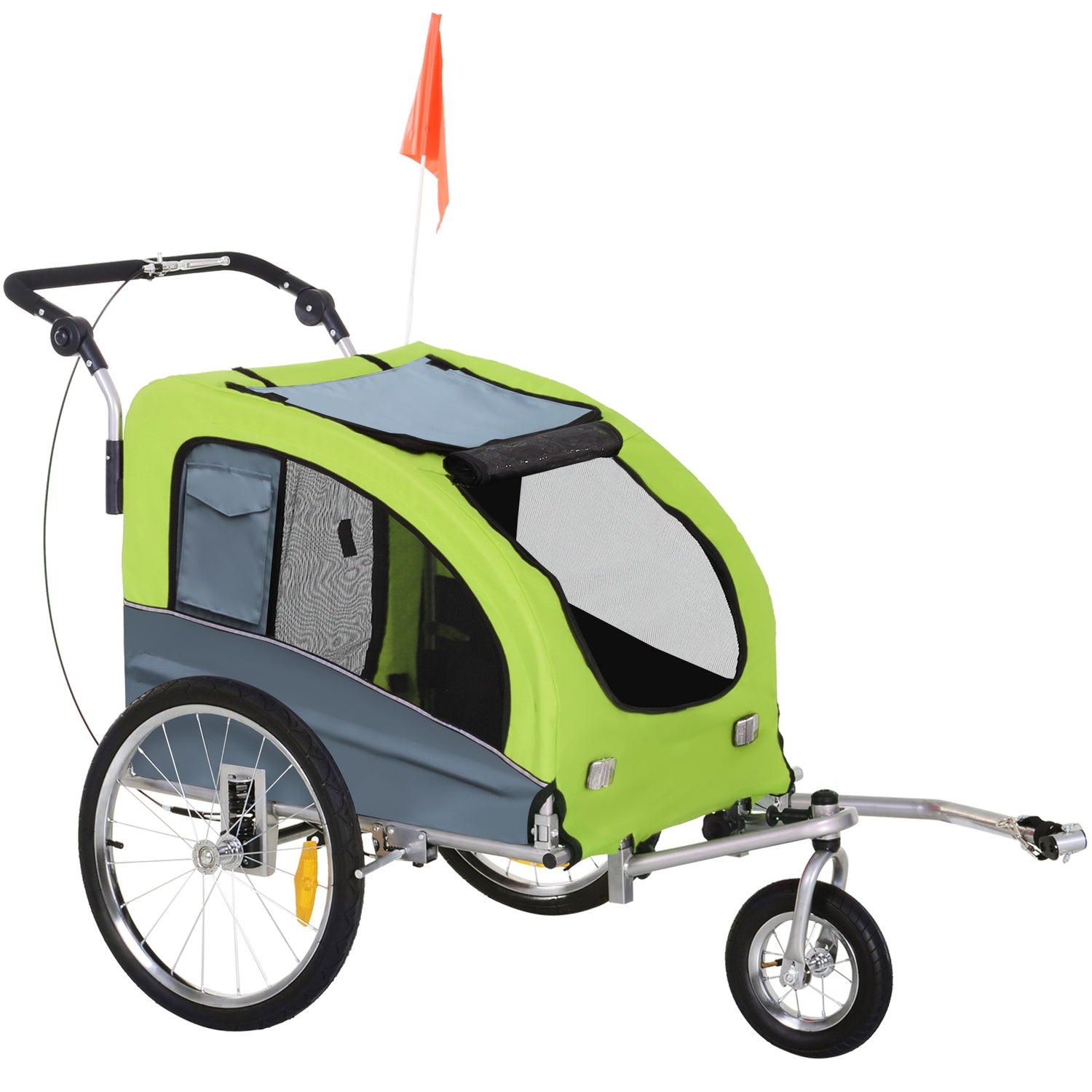 Stor Hundsläp Jogger, Stabil Cykelhållare, Grön/Grå
