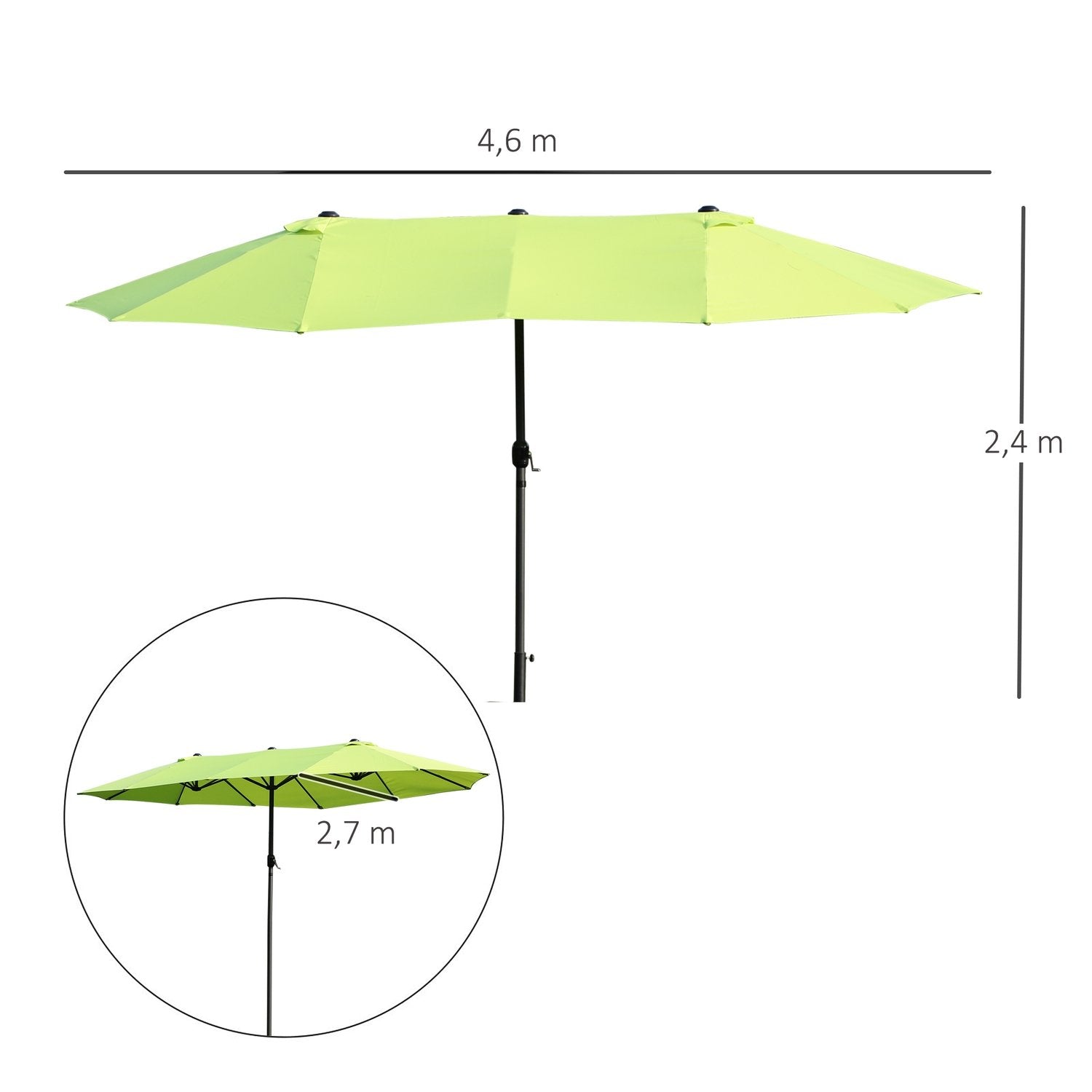 Parasoll Hageparaply Market Paraply Dobbel Parasoll Patio Paraply Med Håndsveiv Grønn Oval 460 X 270 X 240 Cm