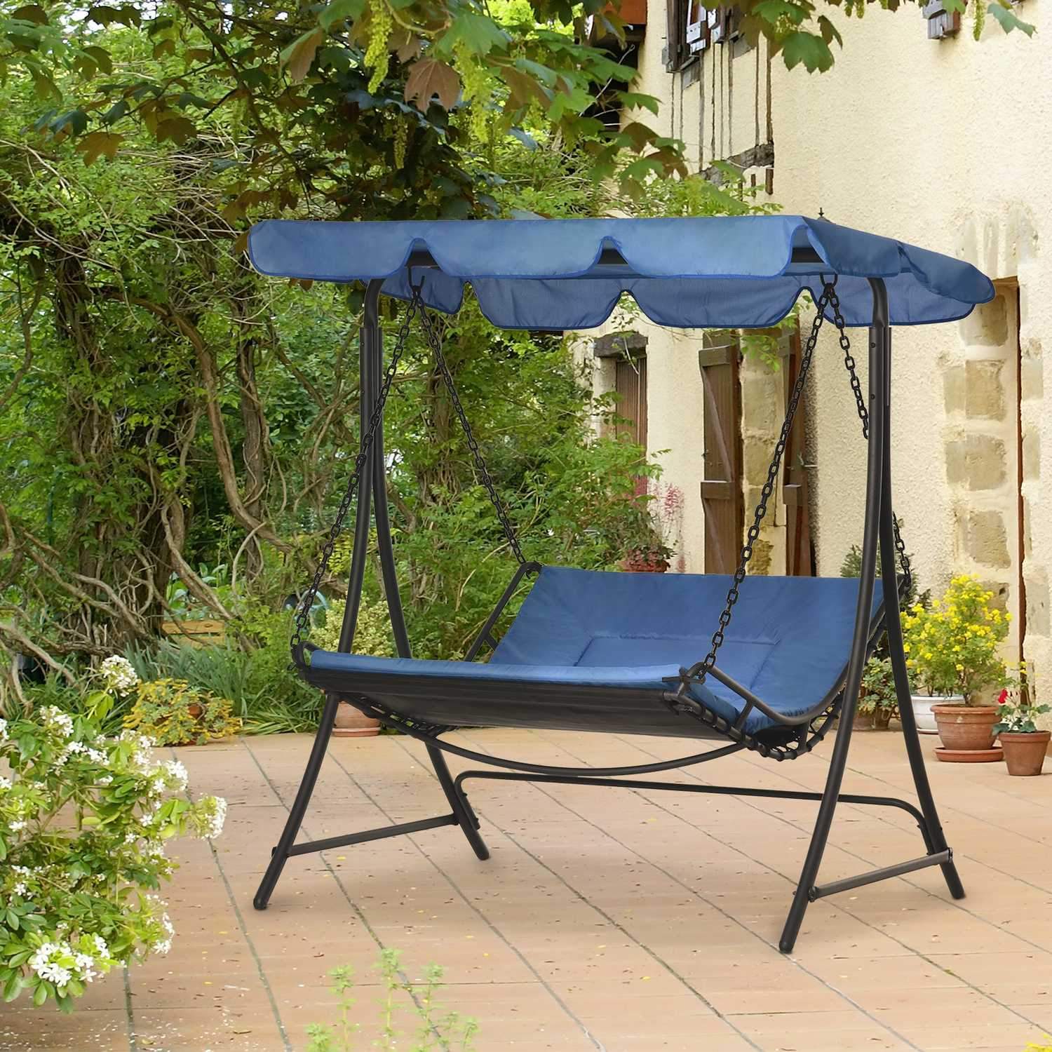 Swing Lounger Hollywood Swing Garden Lounger Med Tak För 2 Personer Stålblå 164 X 116 X 176 Cm