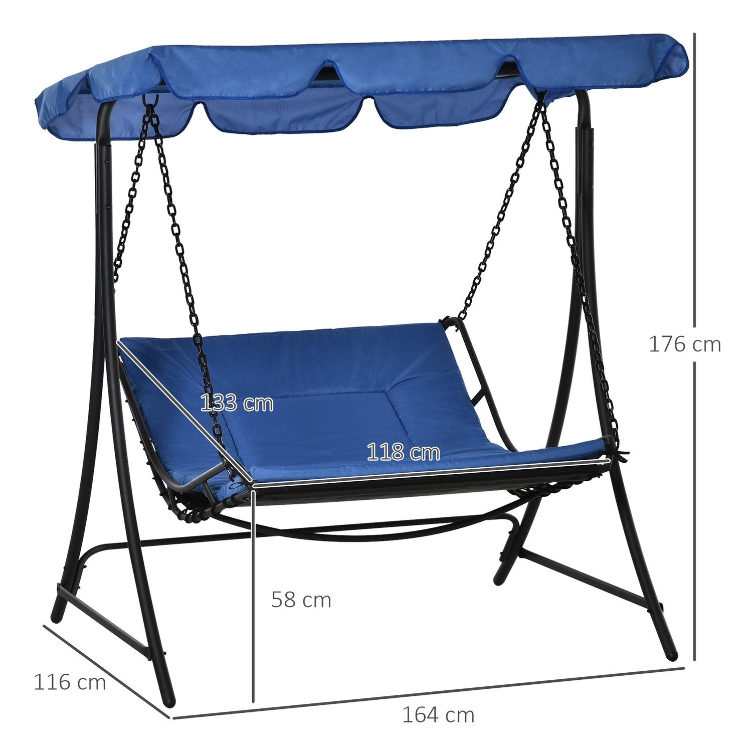 Swing Lounger Hollywood Swing Garden Lounger Med Tak För 2 Personer Stålblå 164 X 116 X 176 Cm