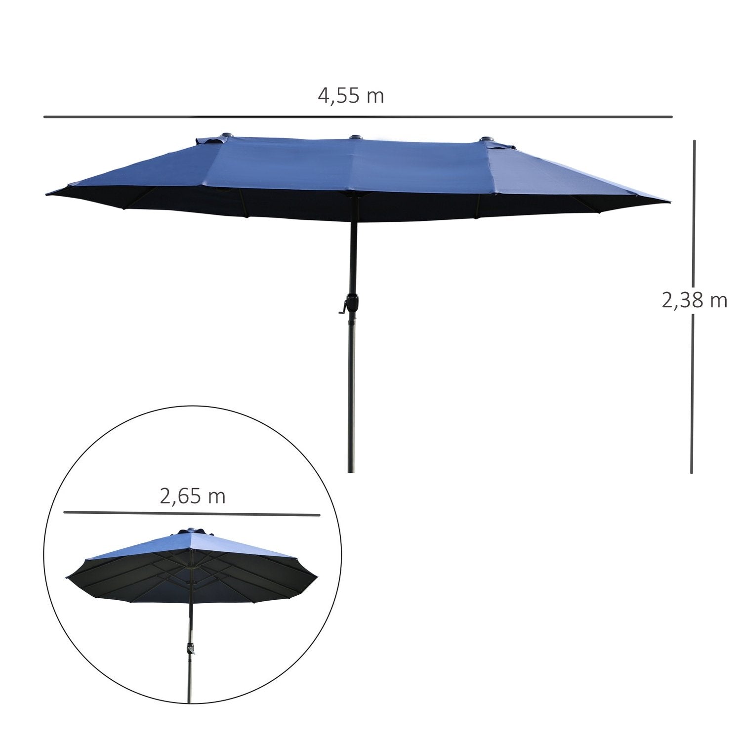 Parasoll Hageparaply Market Paraply Dobbel Parasoll Patio Paraply Med Håndsveiv Blå Oval 460 X 270 X 240 Cm