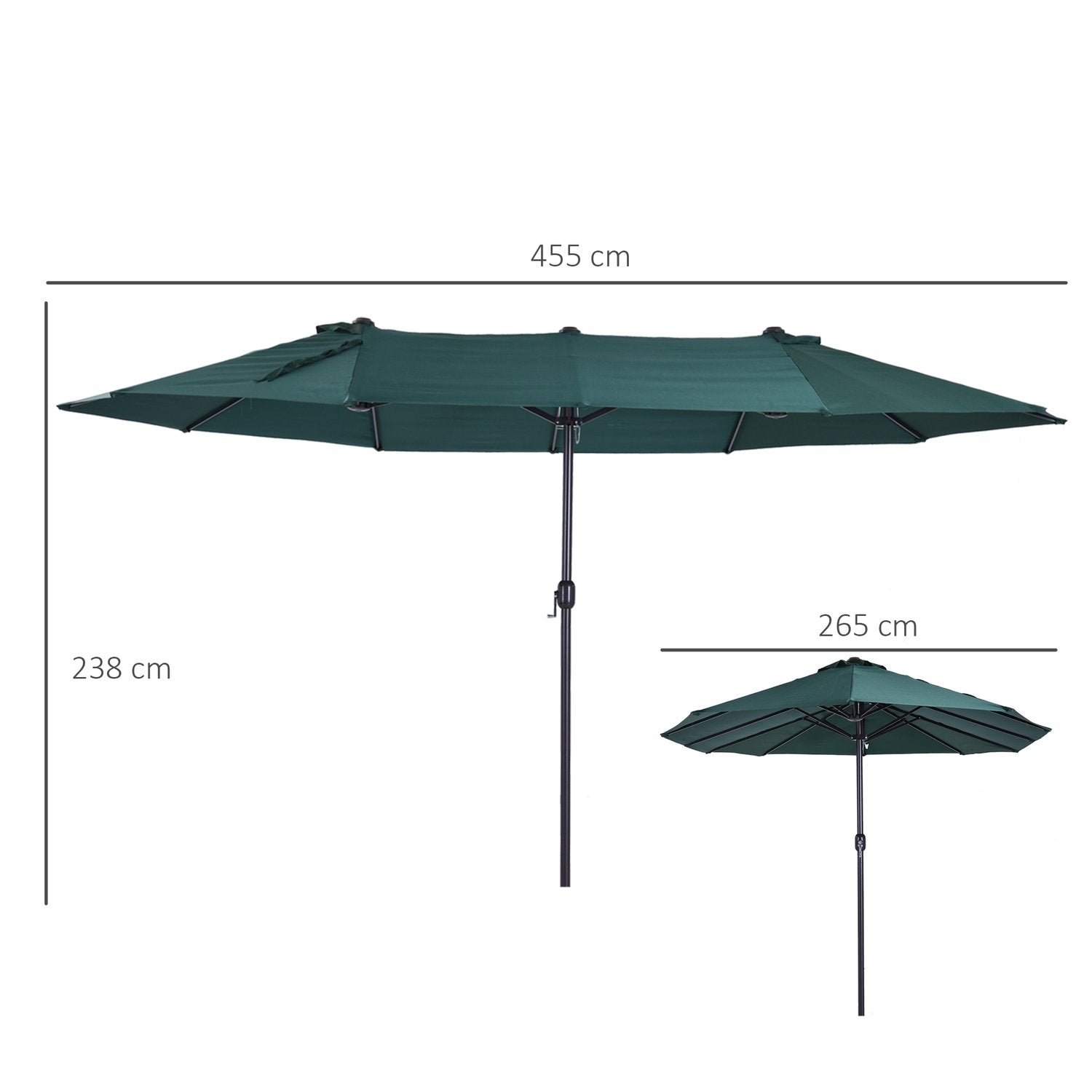 Parasol Garden Paraply Market Paraply Dubbelt Parasoll Patio Paraply Med Paraplystativ Handvev Mörkgrön Oval 460 X 270 X 240 Cm