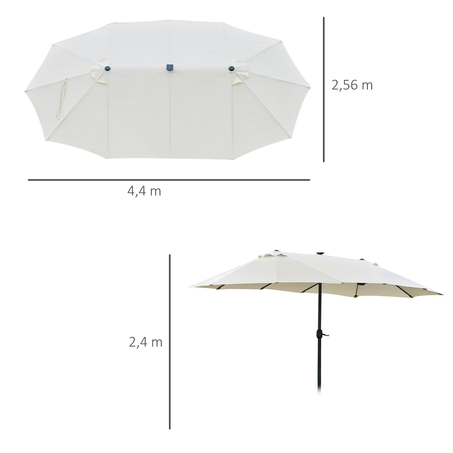 Parasoll Med Led Dubbelparasoll 440 X 260 Cm Trädgårdsparaply Marknadsparaply Stort Uteplatsparasoll Med Handvev Oval Metall Krämvit