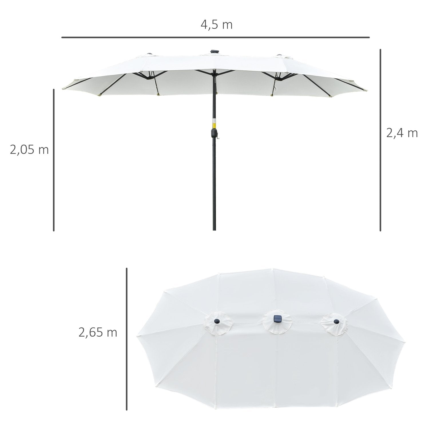 Parasoll Med Led Solar 4,5 M Dubbelparasoll Trädgårdsparasoll Market Paraply Patio Paraply Oval Black + Creme White