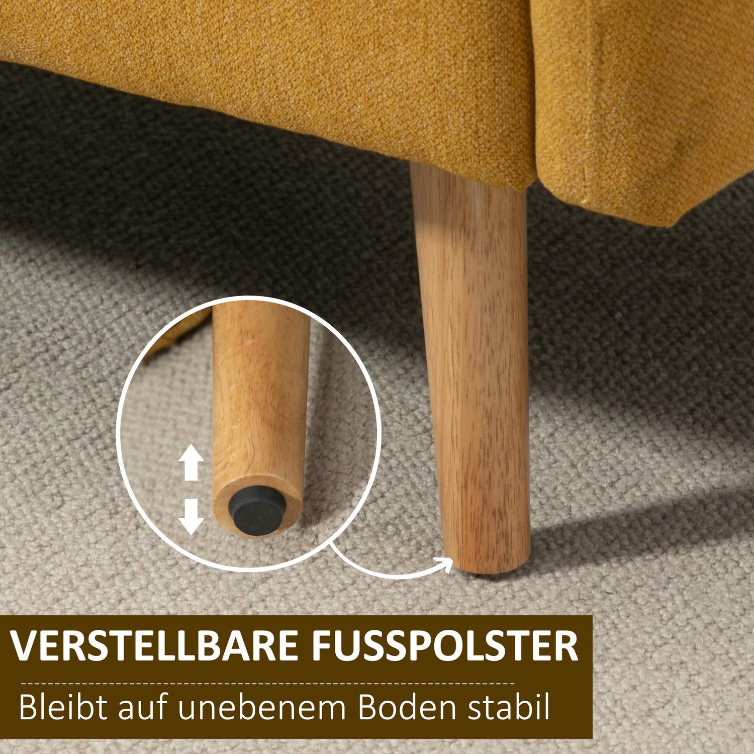 Dubbelsoffa Loveseat Med Kudde, Justerbara Fotstöd, Sammetslen Polyester, Skum, Kompakt Design, 2-Sits, Natur+Gul