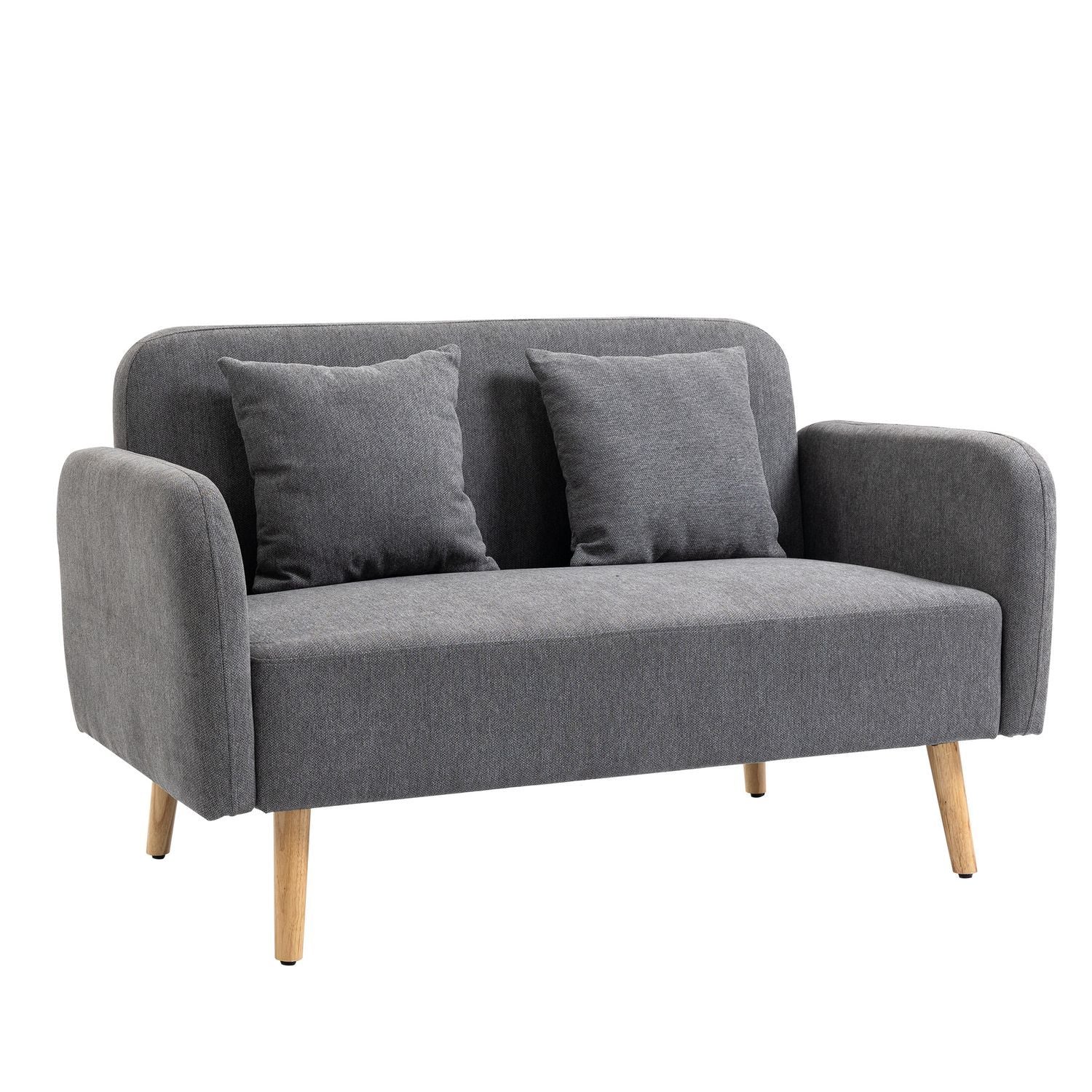 Dobbel sofa Loveseat med pute, justerbare fotstøtter, fløyelsmyk polyester, gummitre, skum, 2-seter, stofftrekk