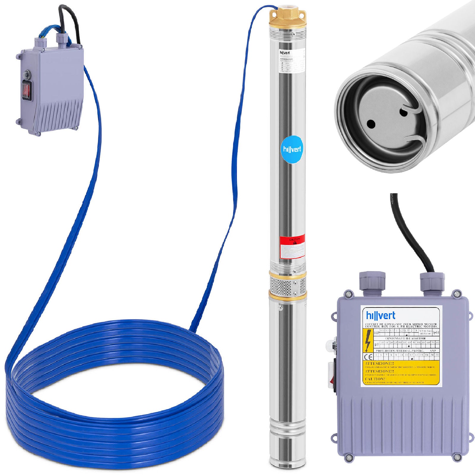 Dränkbar pump för djup brunn, gjord av rostfritt stål, 6000 l/h. upp till 101 m