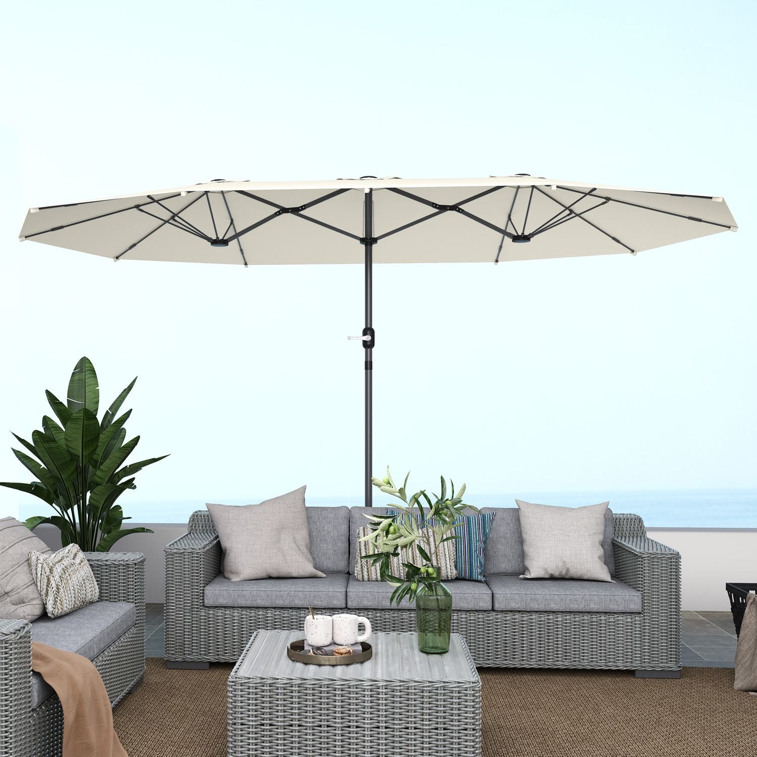 Dubbel Oval Parasoll 436x260 cm, UV-skydd, Beige