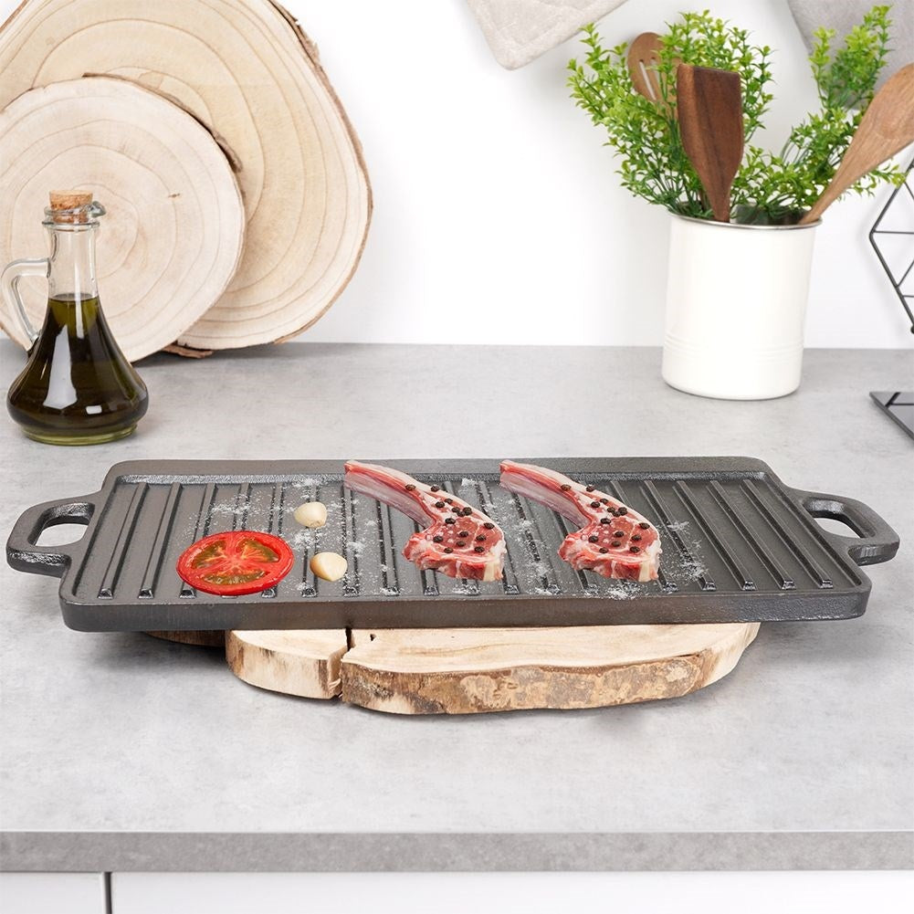 Dubbelgrillplatta i gjutjärn för kött, fisk och grönsaker