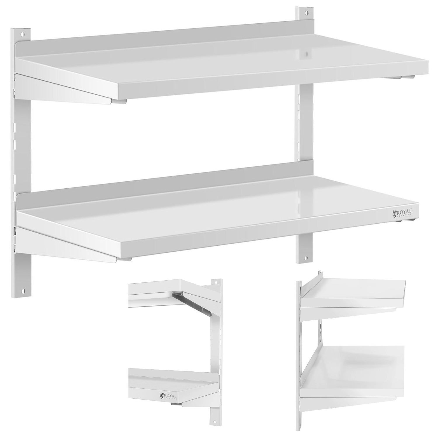 Dubbel, justerbar hängande cateringvägghylla, STÅL 80 x 40 cm