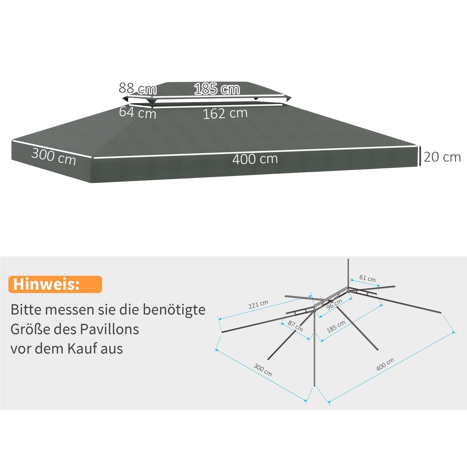 Erstatningstak Lysthustak For Metal Lysthus Hage Lysthus Festtelt Hagetelt Polyester 3X4M Mørkegrå