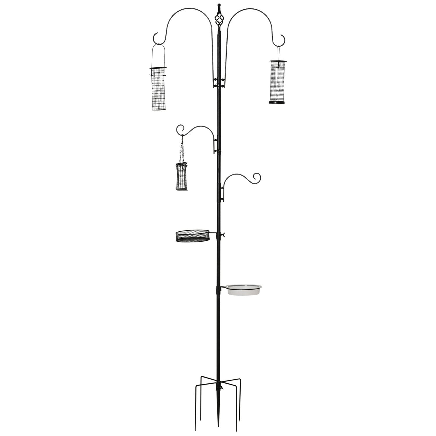 Fågelmatningsstation Set Fågelbad Matningsplatta Komplett Matningspelare Fågelmatningsstation Med 4 Krokar Stål Svart Höjd 208 Cm