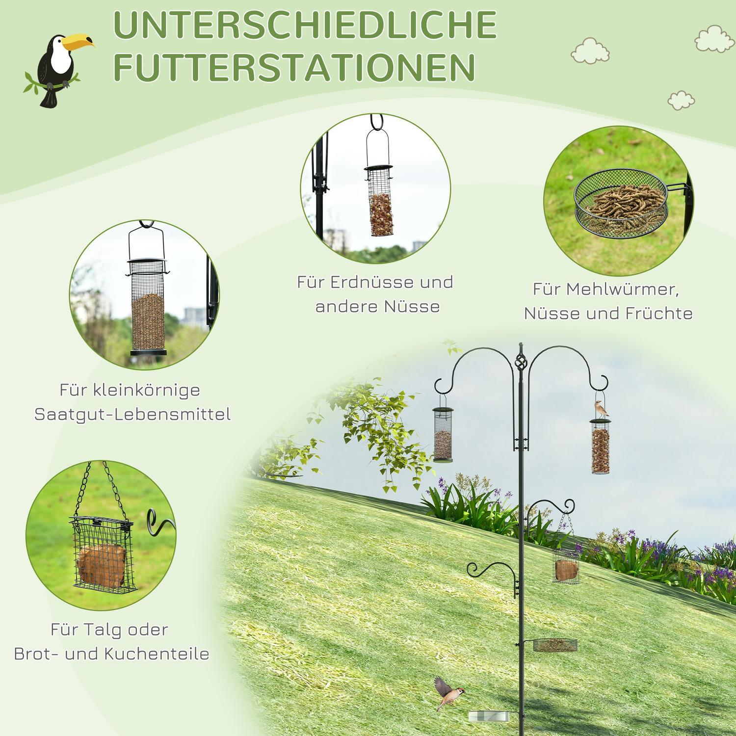 Fågelmatningsstation Set Fågelbad Matningsplatta Komplett Matningspelare Fågelmatningsstation Med 4 Krokar Stål Svart Höjd 208 Cm