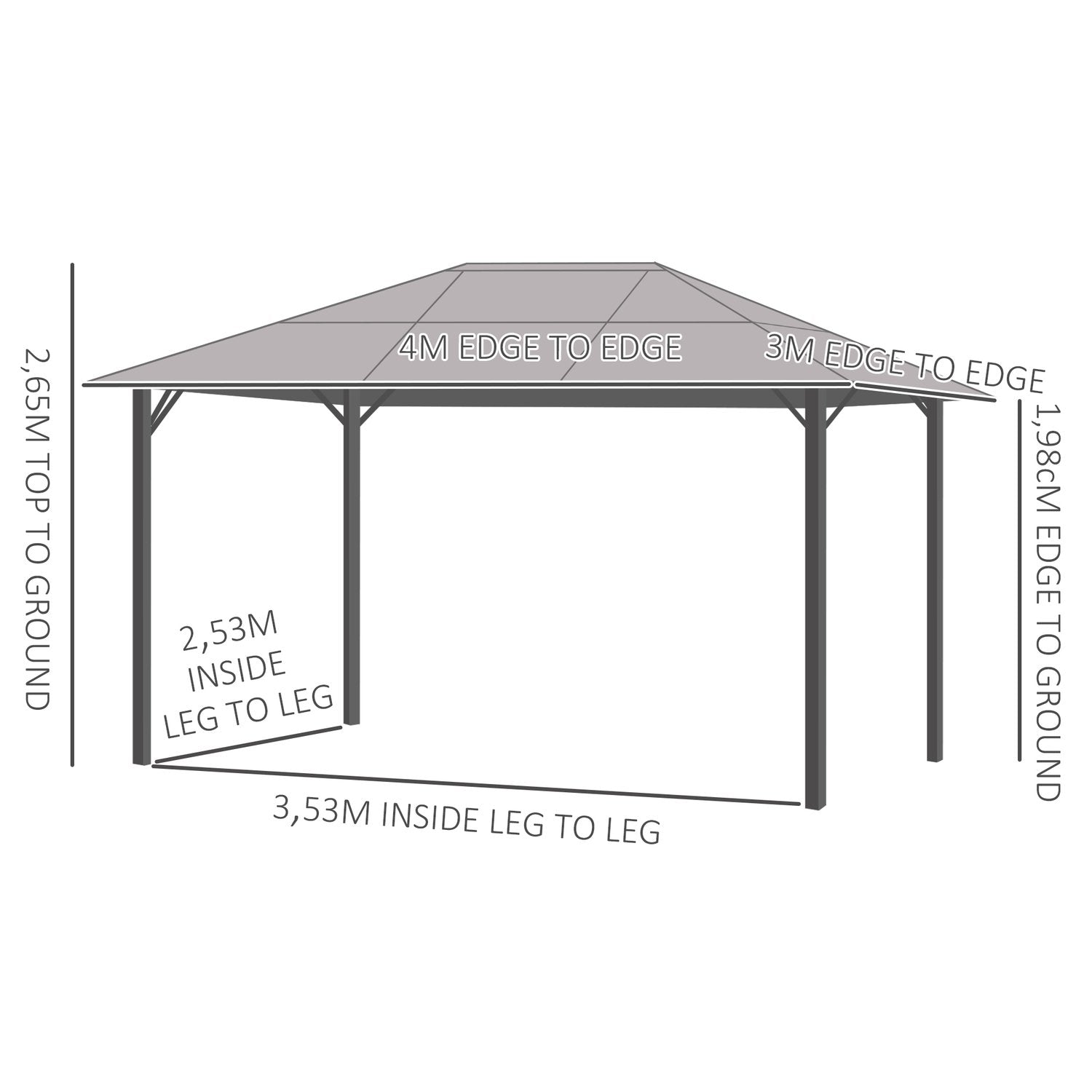 Hagepaviljong 3X3M Festtelt Sidepaneler Pc Tak Aluminium Mørk Grå