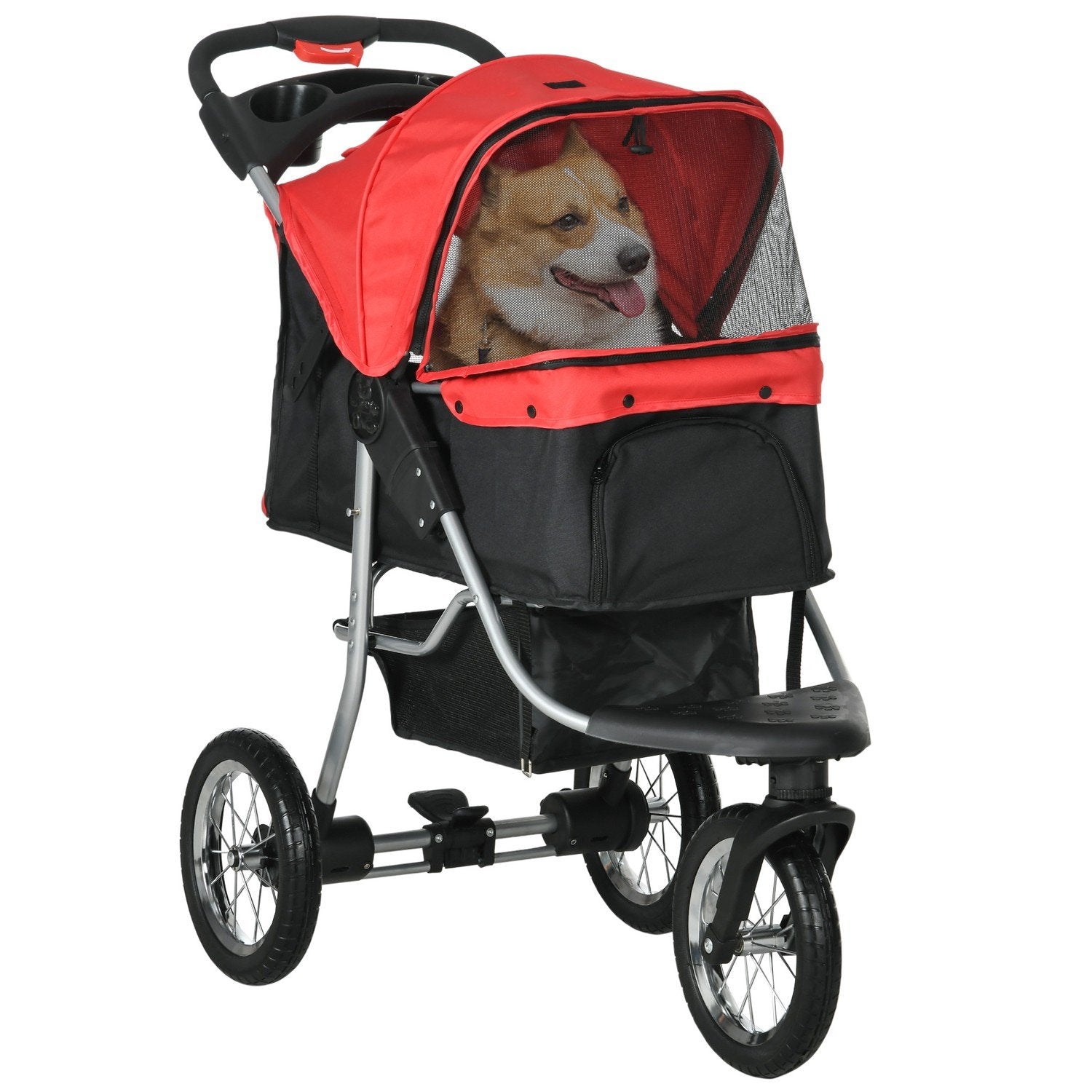 Hundvagn Hund Buggy Cat Buggy Husdjursvagn Med 3 Hjul Hopfällbar Hundkatt Oxford Röd + Svart 109,5 X 54,5 X 106,5 Cm