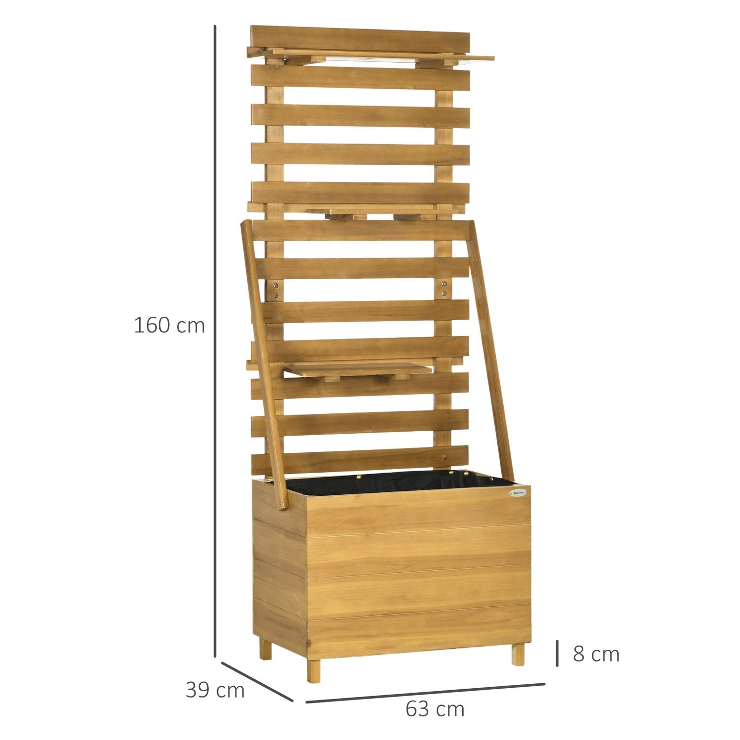 Høyseng med espalier, plantekasse med 3 hyller, blomsterkasse med espalier, for klatreplanter, laget av tre, brun, 63 x 39 x 160 cm