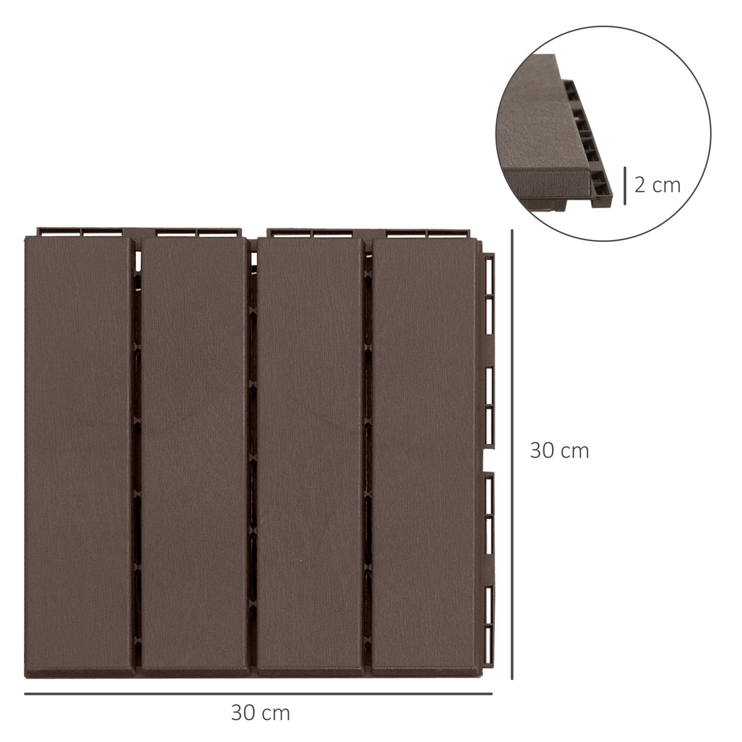 Sett med 9 terrassefliser Balkong Uteplass 30 X 30 Cm Hageklikk Flisgulv Gulvfliser Innendørs Utendørs Plast Brun