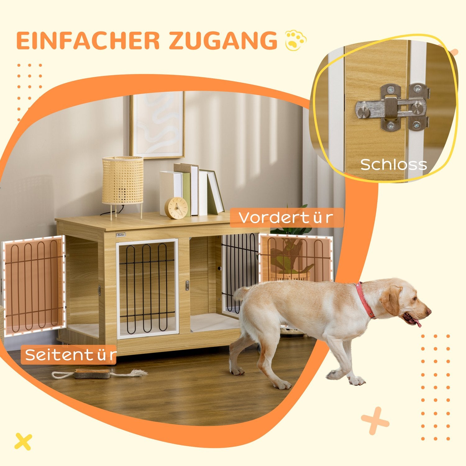 Ek Dog Cage bordsskiva, dubbla dörrar & kudde
