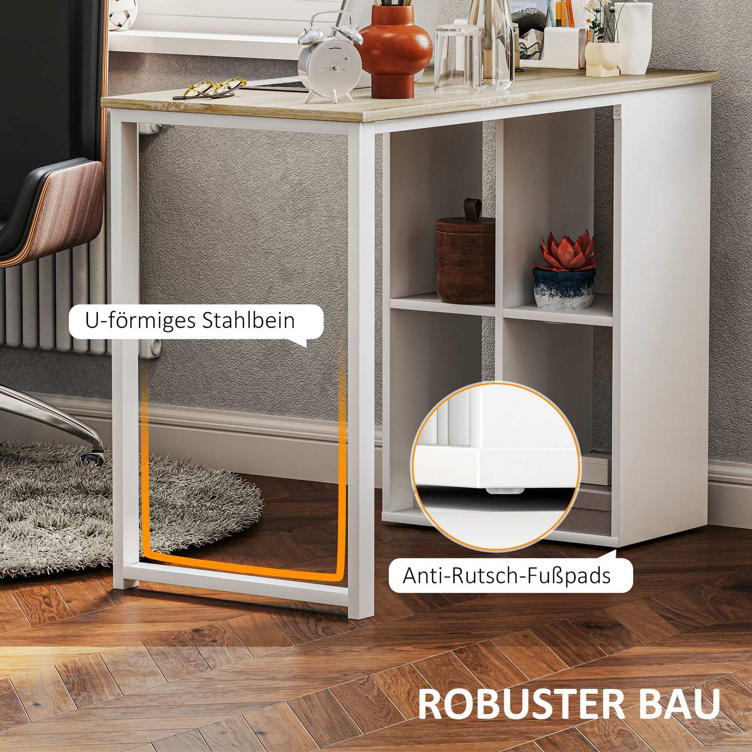 Ek Skrivbord med förvaring – Modern Stålstomme, 100x54x75 cm